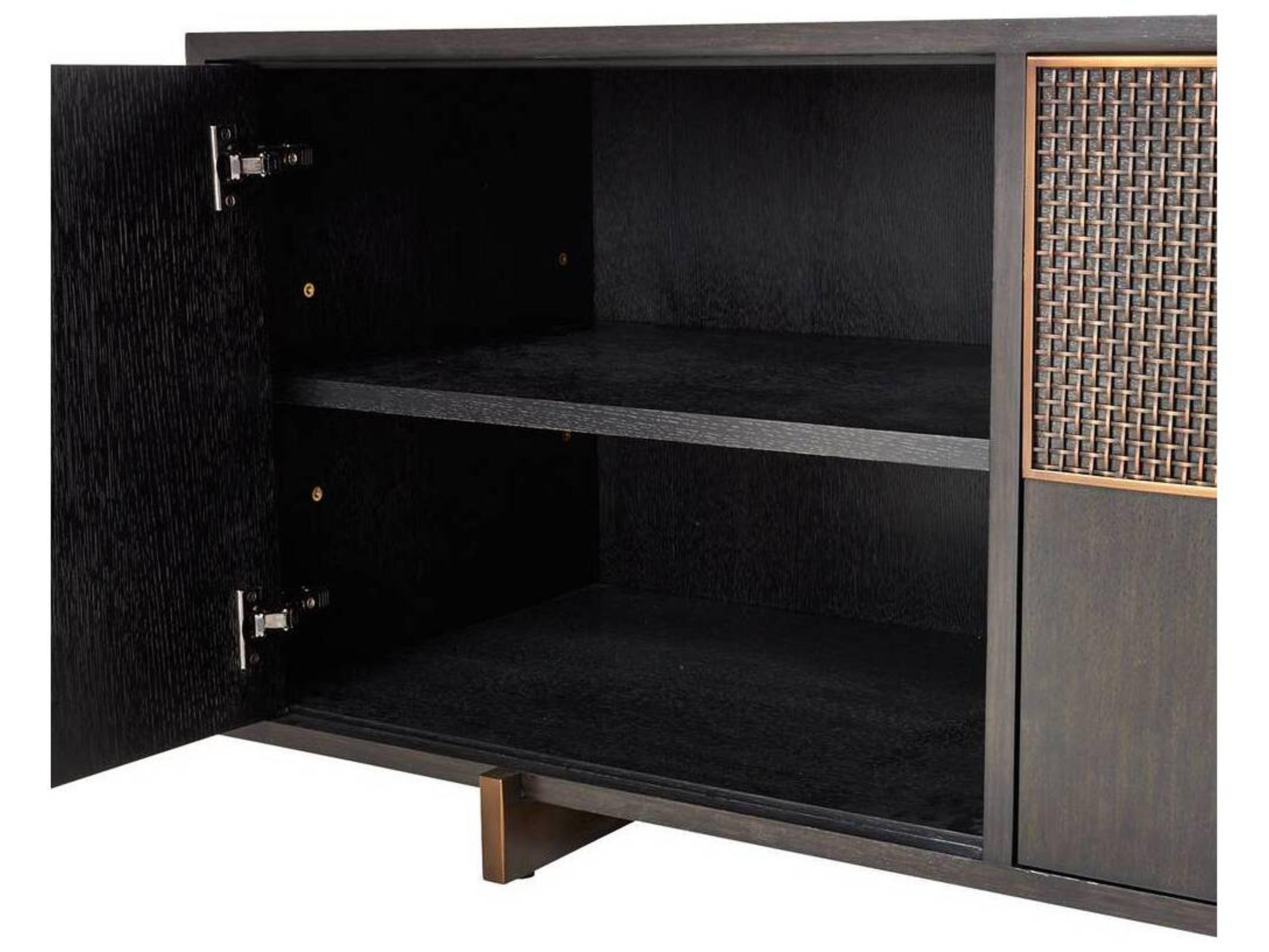 Arteriors Home 74" Walnut Wood Ebony Antique Brass Demi Sideboard