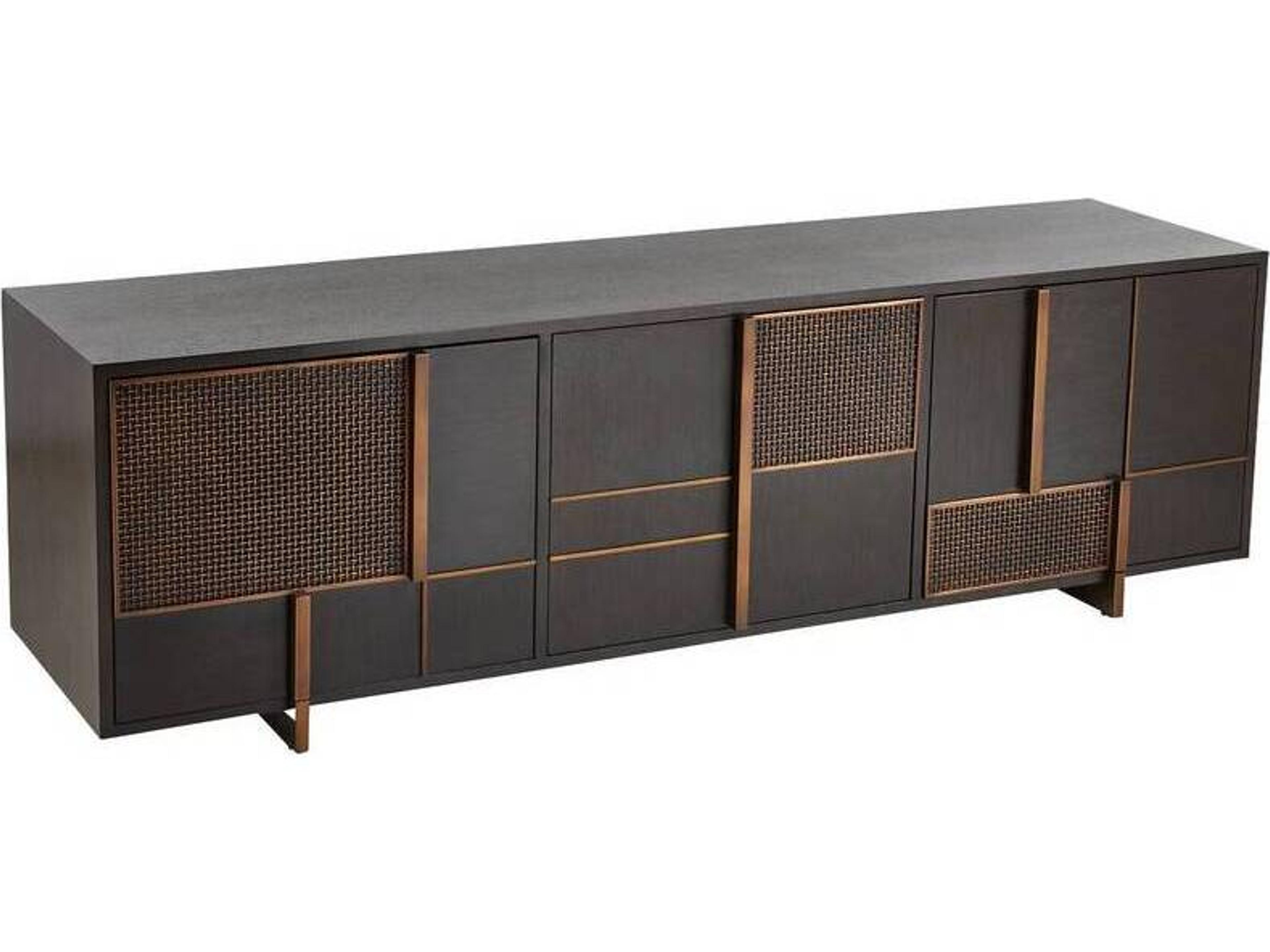 Arteriors Home 74" Walnut Wood Ebony Antique Brass Demi Sideboard