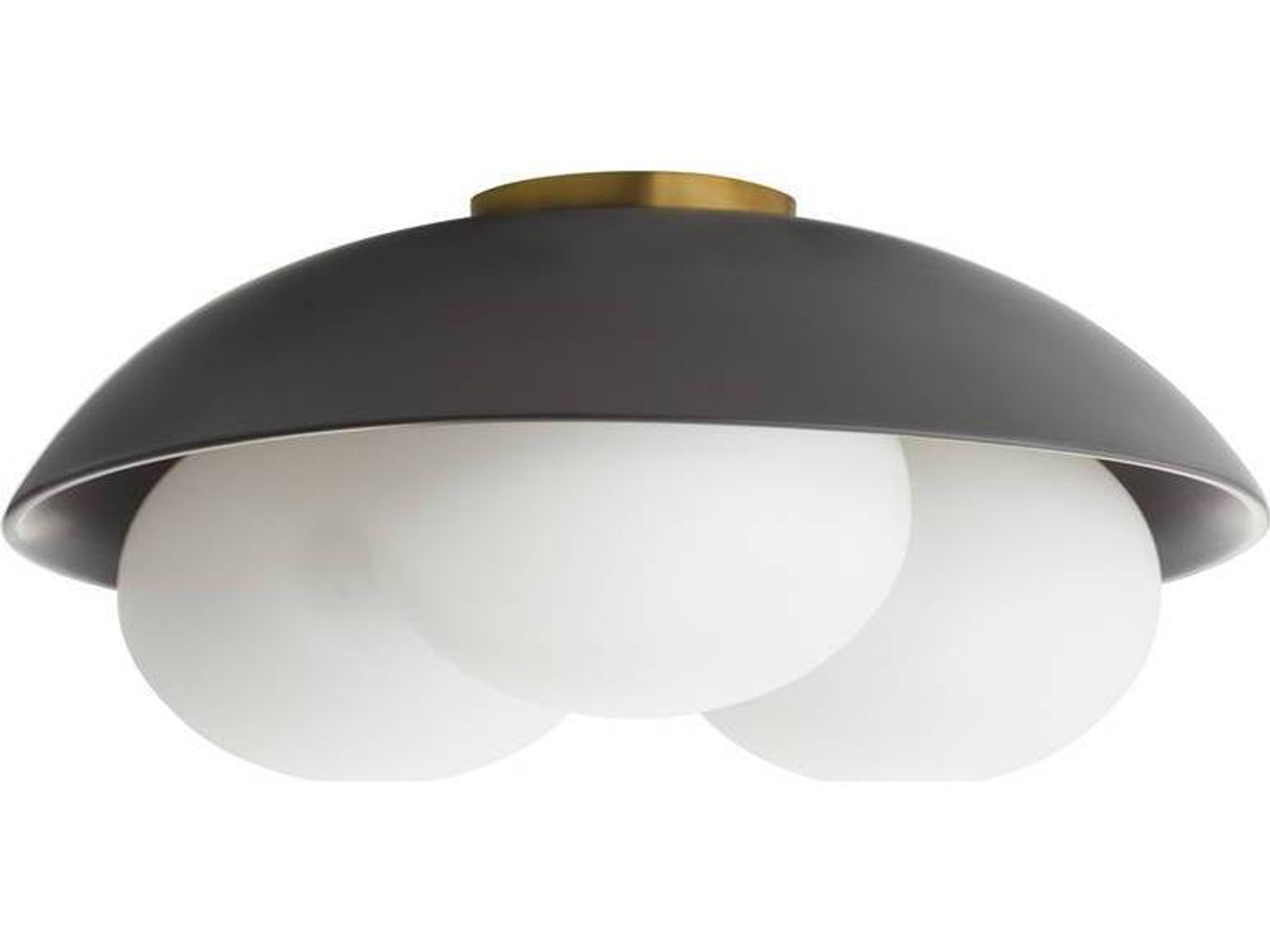 Arteriors Home Glaze 3-Light Matte Black Antique Brass Dome Globe Flush Mount