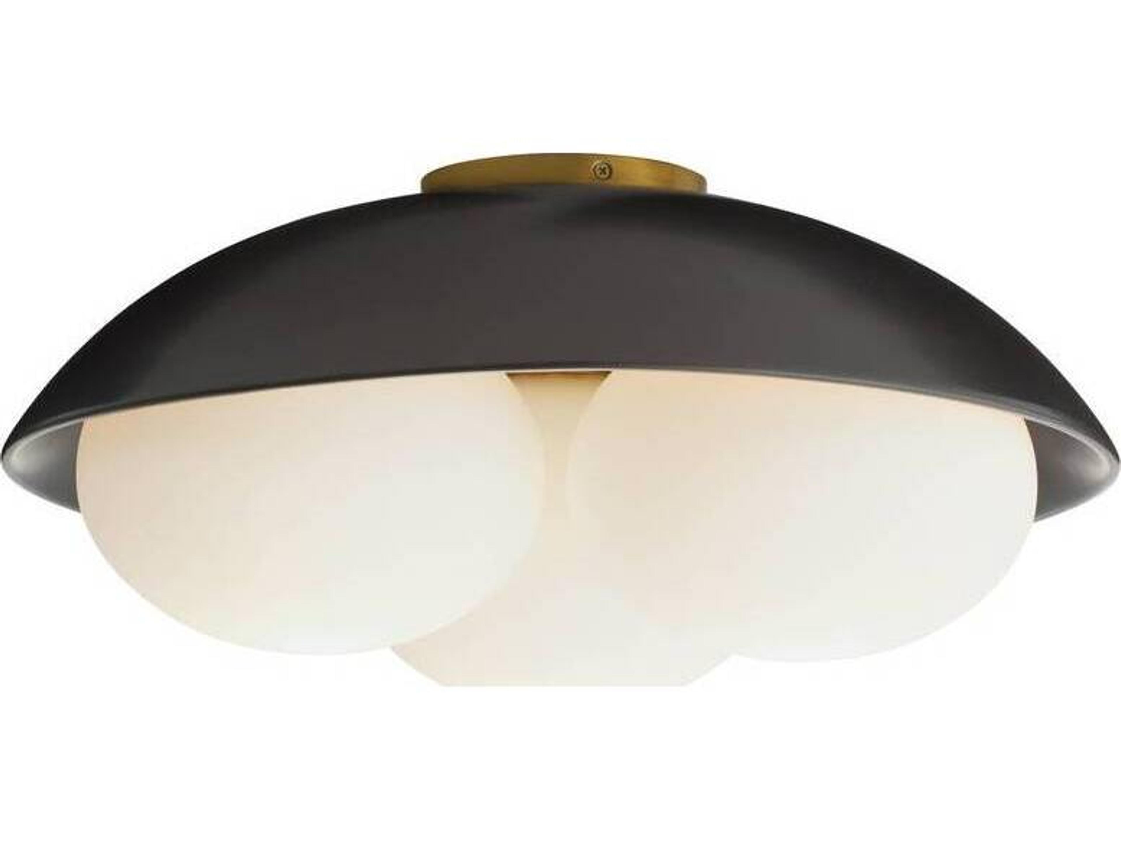 Arteriors Home Glaze 3-Light Matte Black Antique Brass Dome Globe Flush Mount