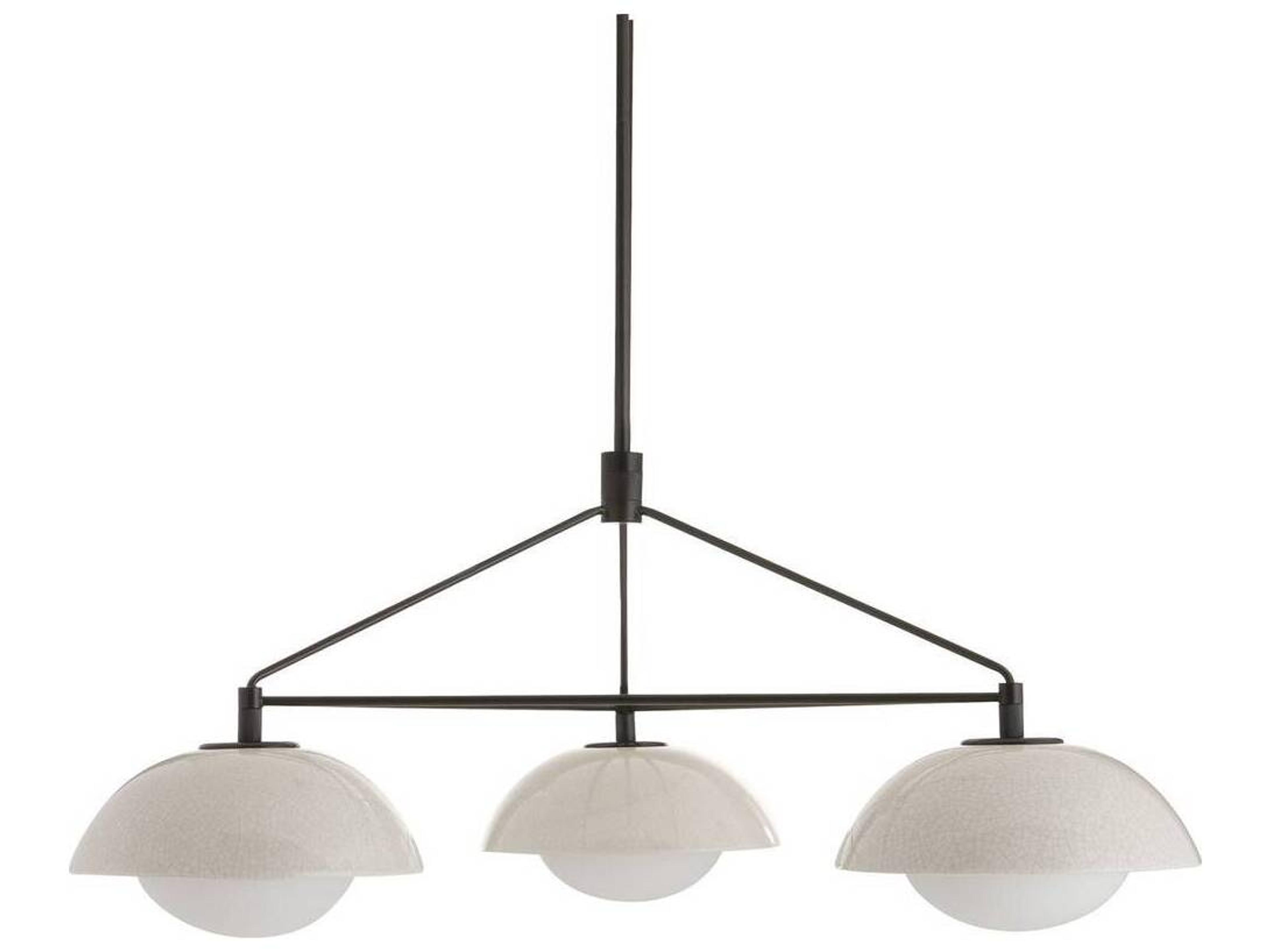 Arteriors Home Glaze 3-Light Ivory Stained Crackle Blackened Steel White Dome Globe Pendant
