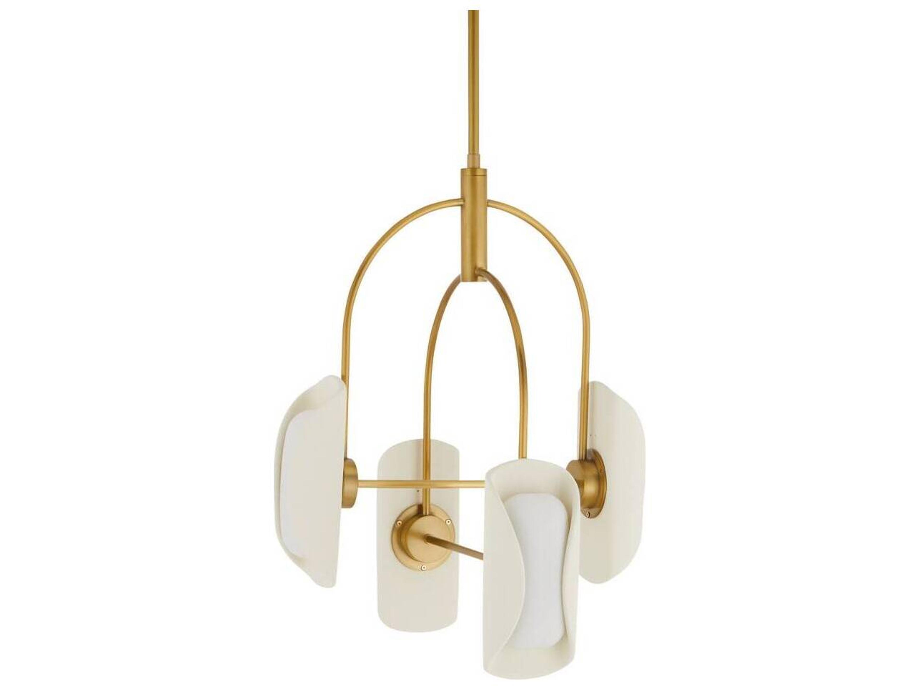 Arteriors Home Roll 4-Light Antique Brass Ivory White Cylinder Chandelier