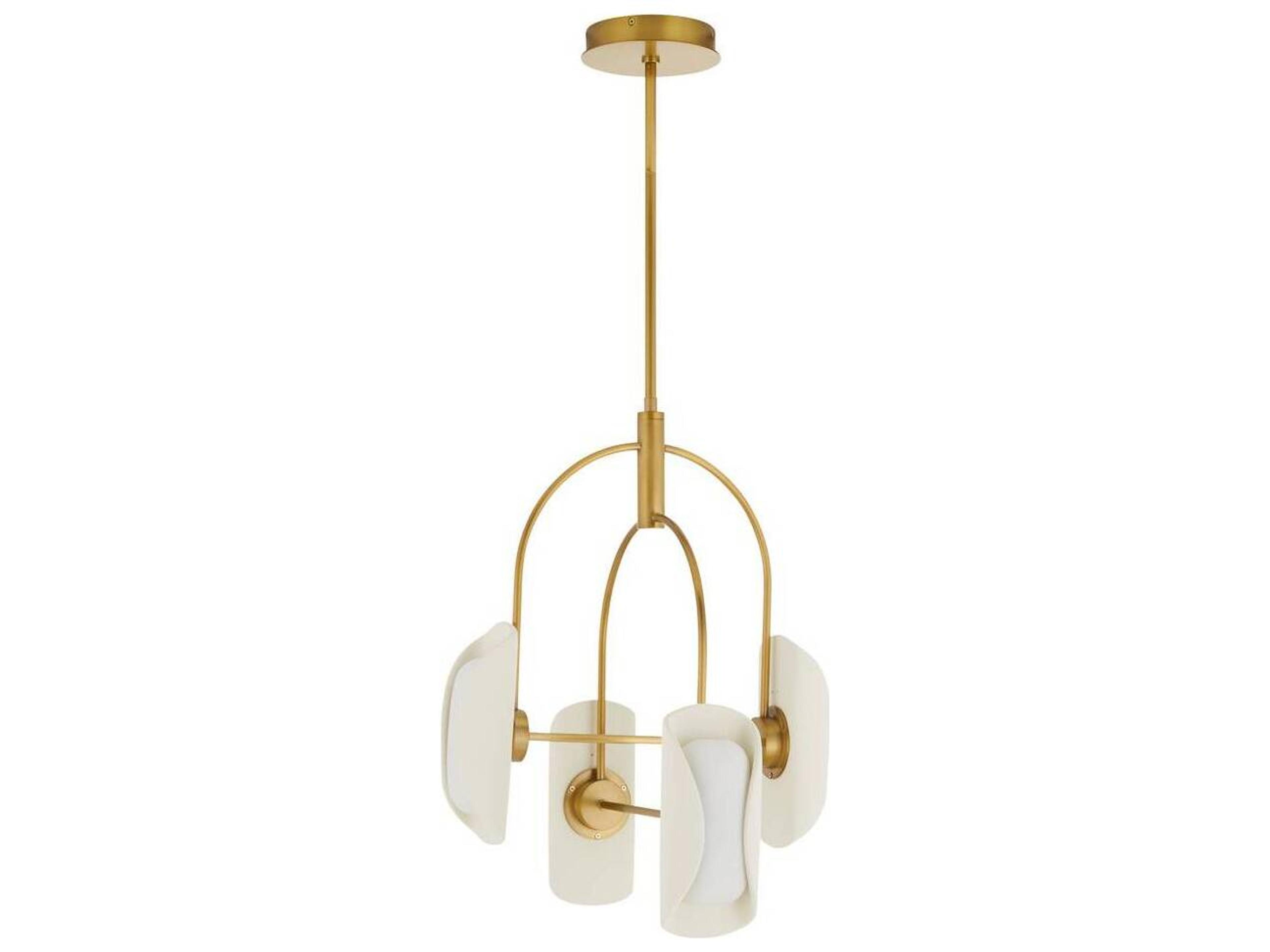 Arteriors Home Roll 4-Light Antique Brass Ivory White Cylinder Chandelier