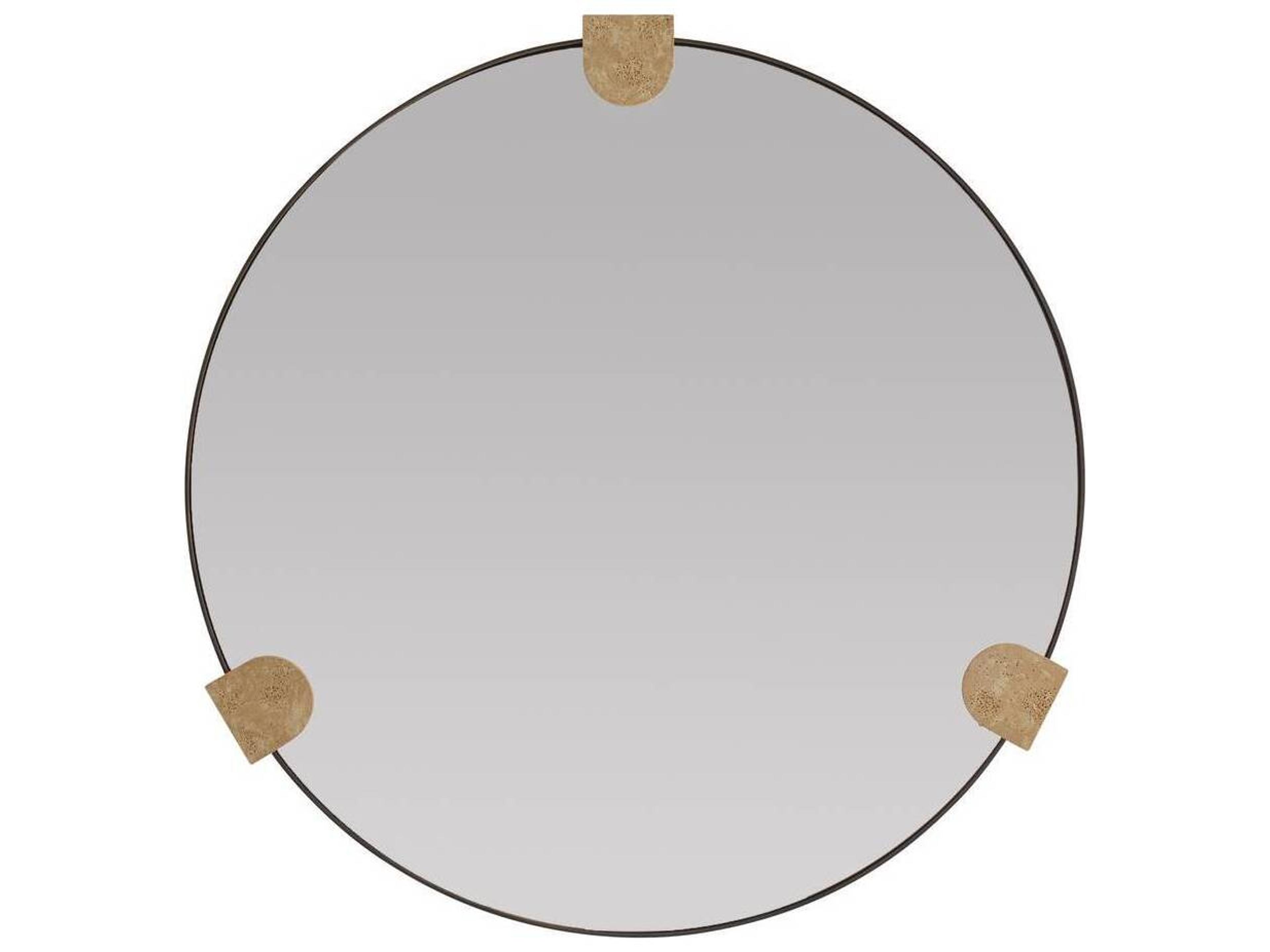 Clasp Round Wall Mirror with Faux Travertine