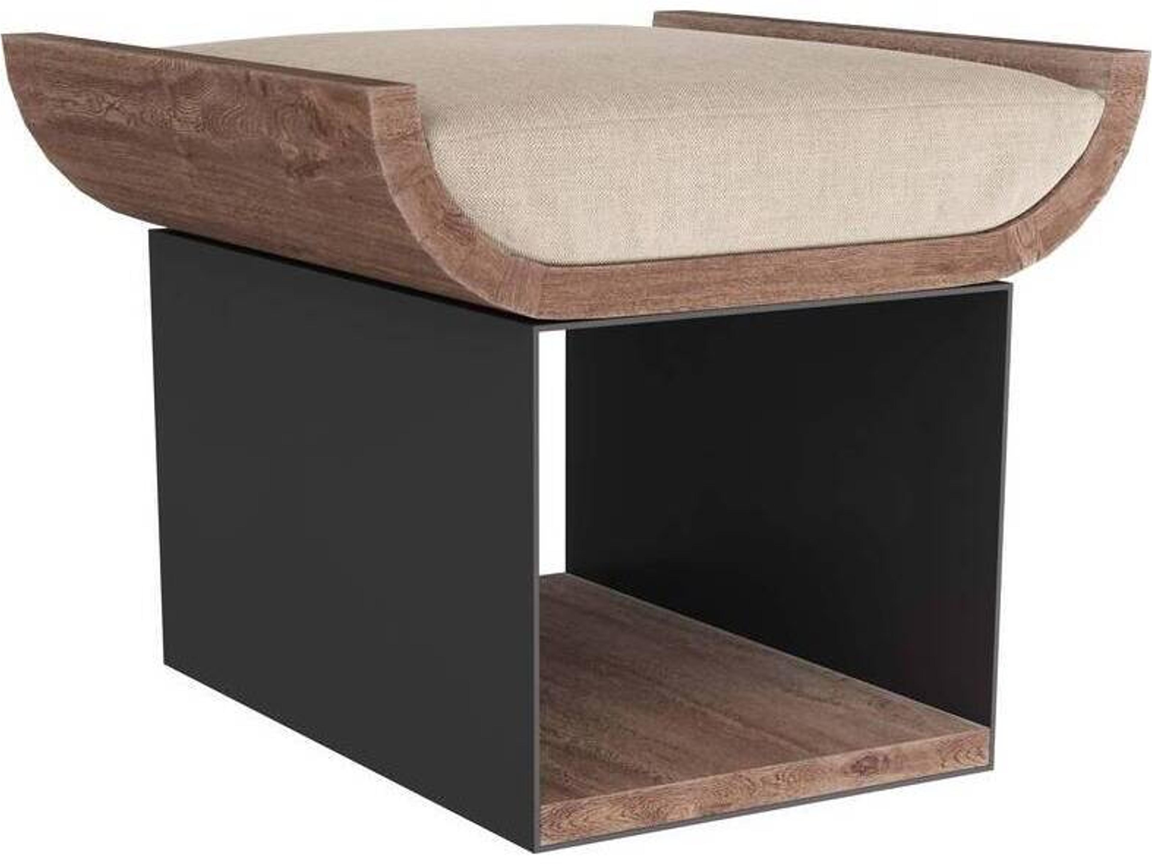 Arteriors Home Natural Gunmetal Brown Upholstered Bookstack Ottoman