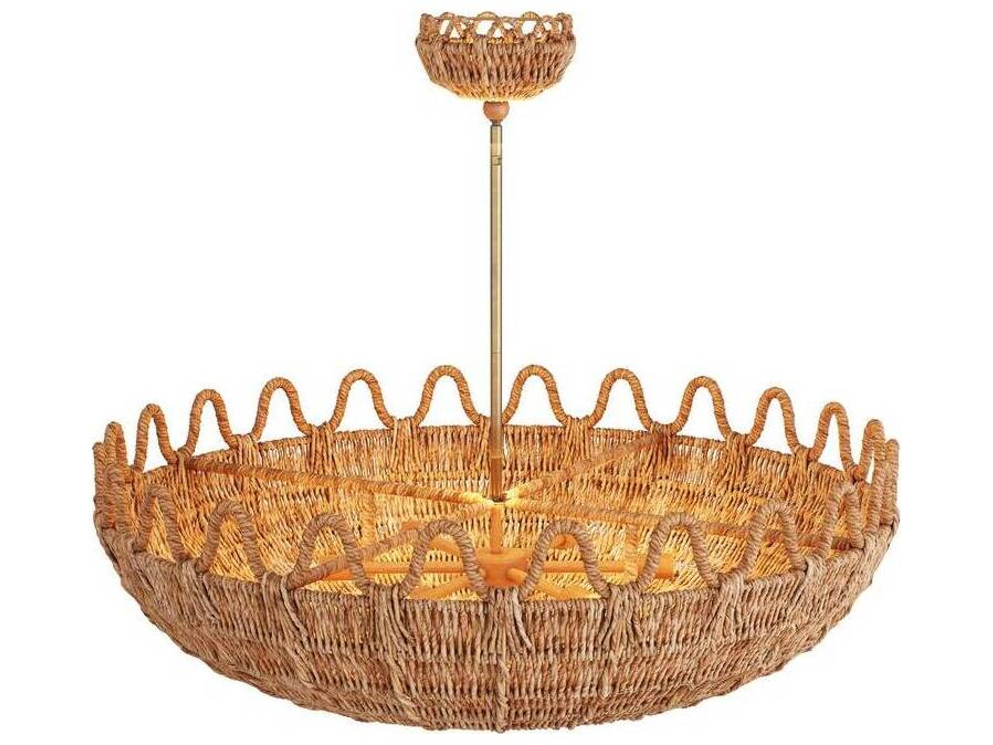 Mar 6-Light Chandelier in Natural Rattan and Antique Brass