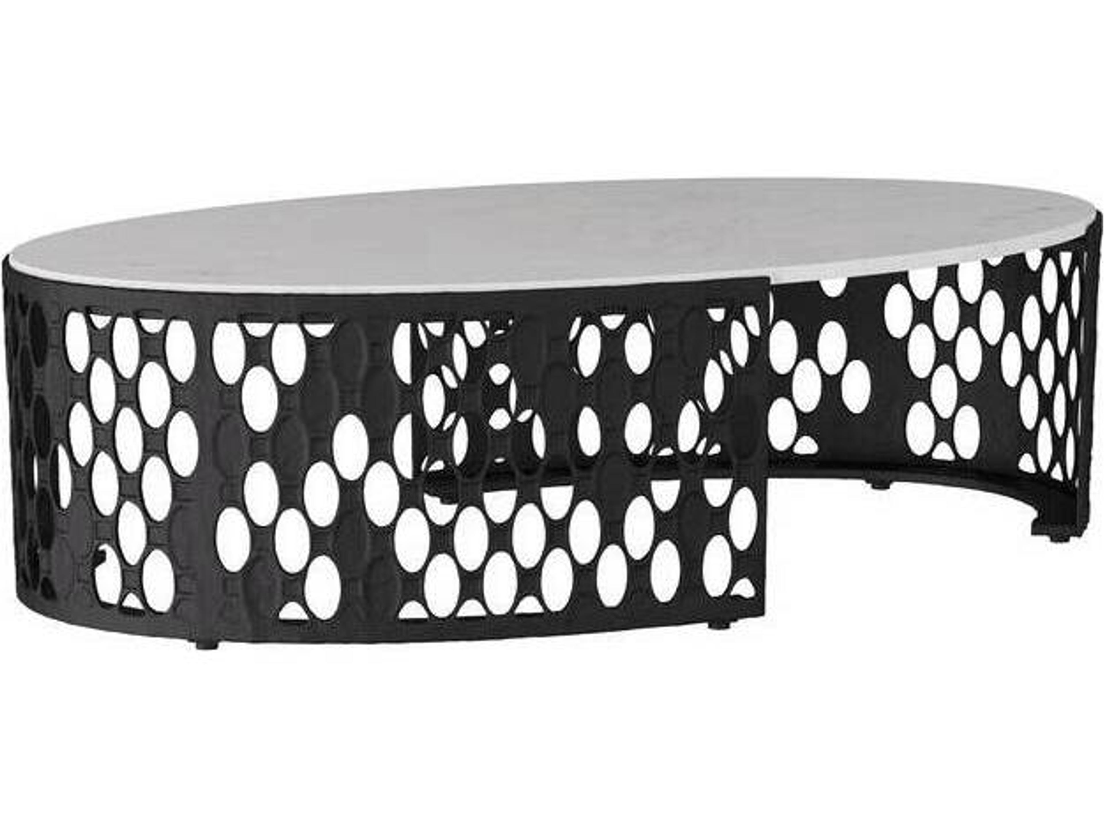 Arteriors Home Oval Marble White Blackened Iron Onze Coffee Table