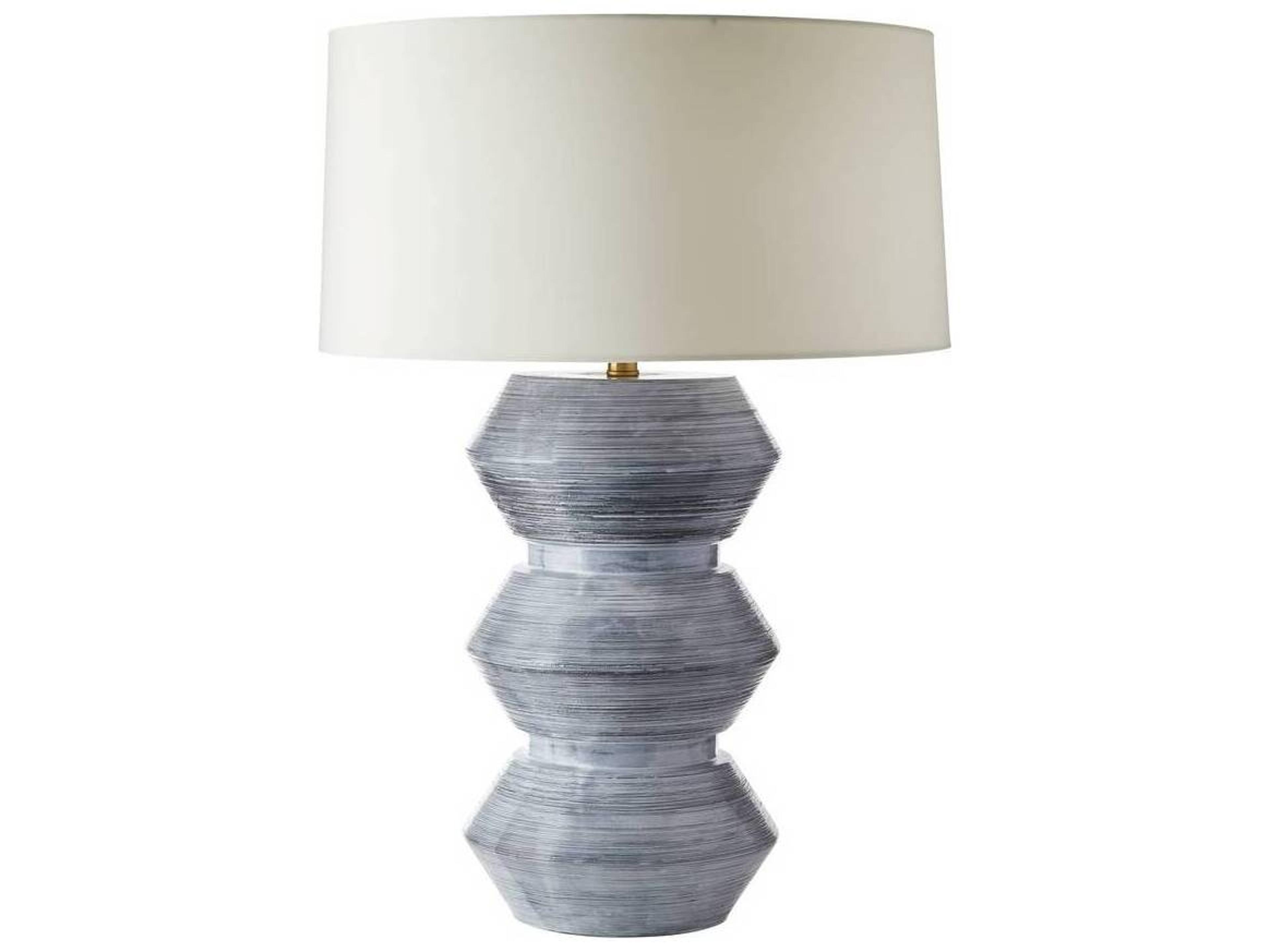 Arteriors Home Drifter Haze Blue Reactive Glaze Antique Brass White Buffet Lamp