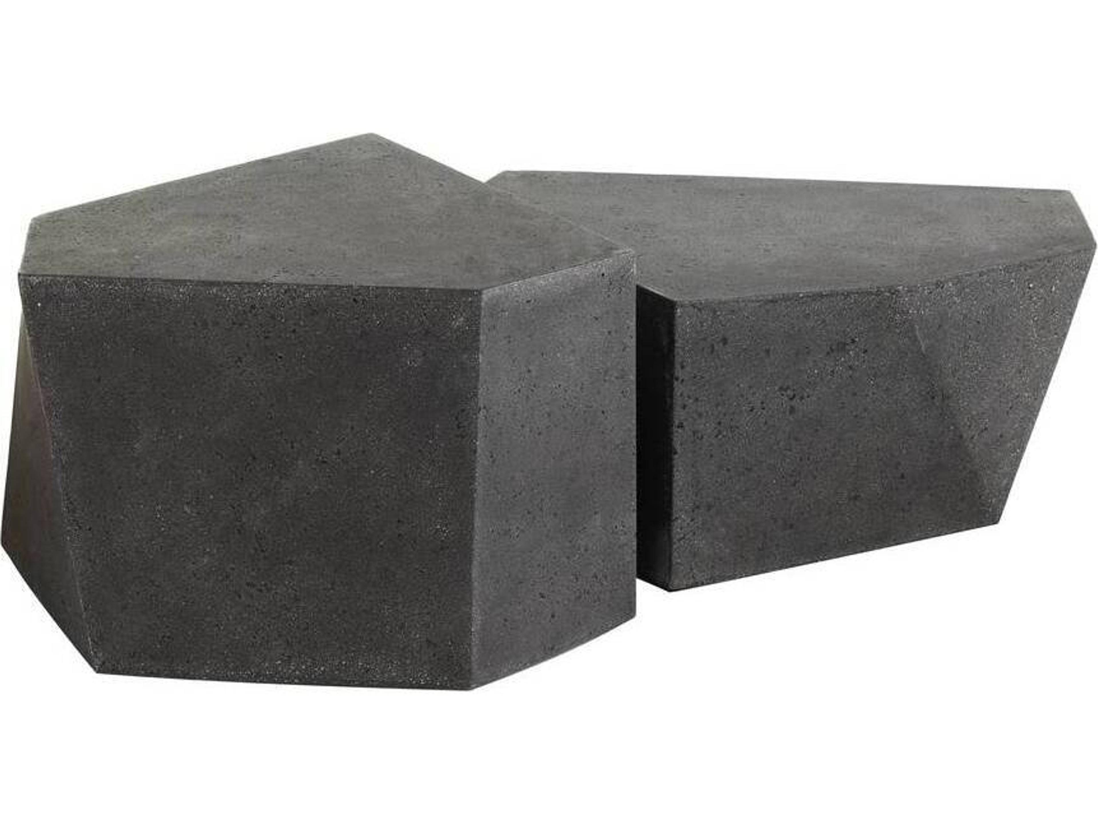 Drover Outdoor Coffee Tables Set of 2 Black Volcanic Rock