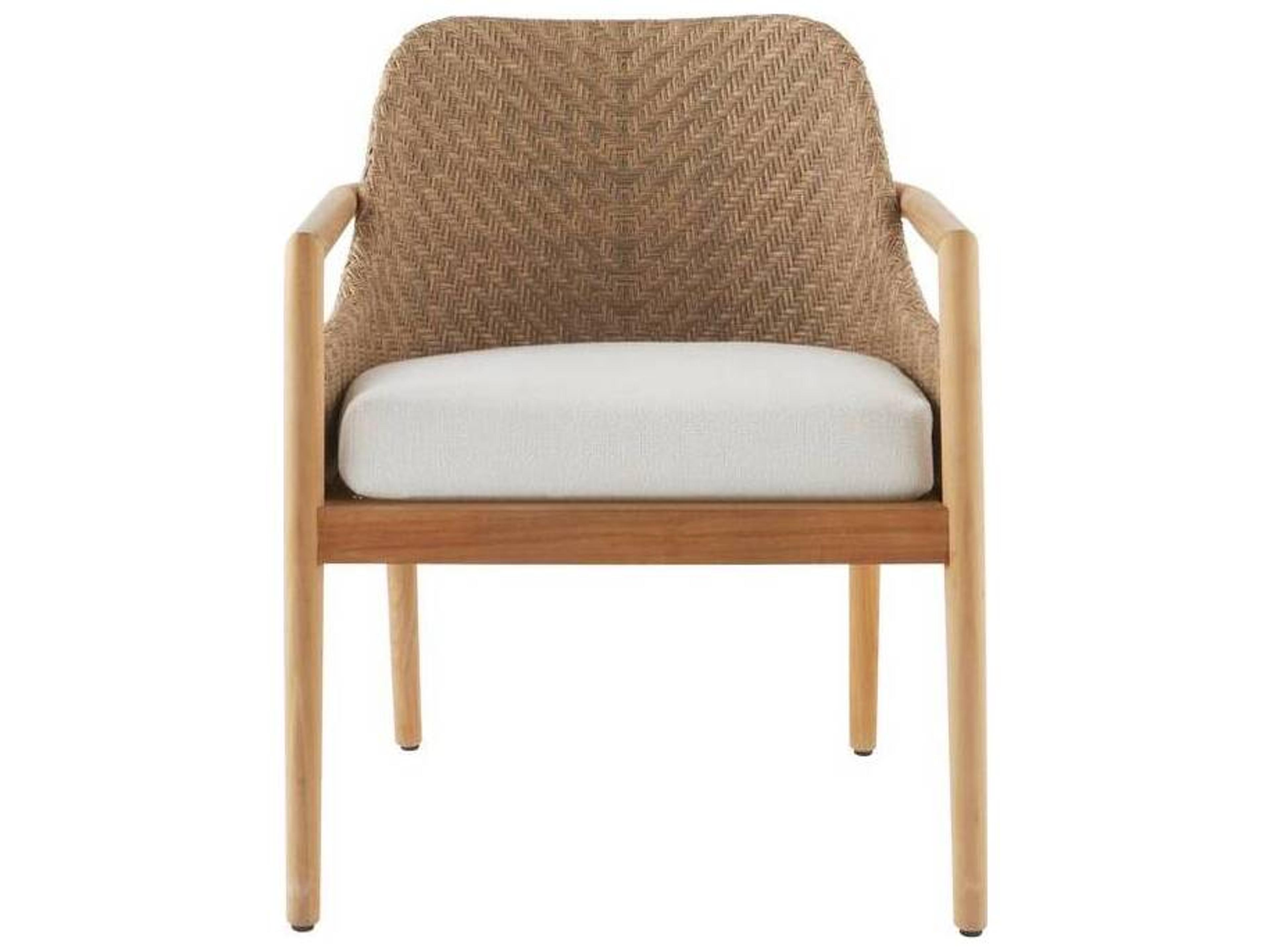 Arteriors Outdoor Chilton Pearl Dark Blonde Teak Cushion Dining Chair