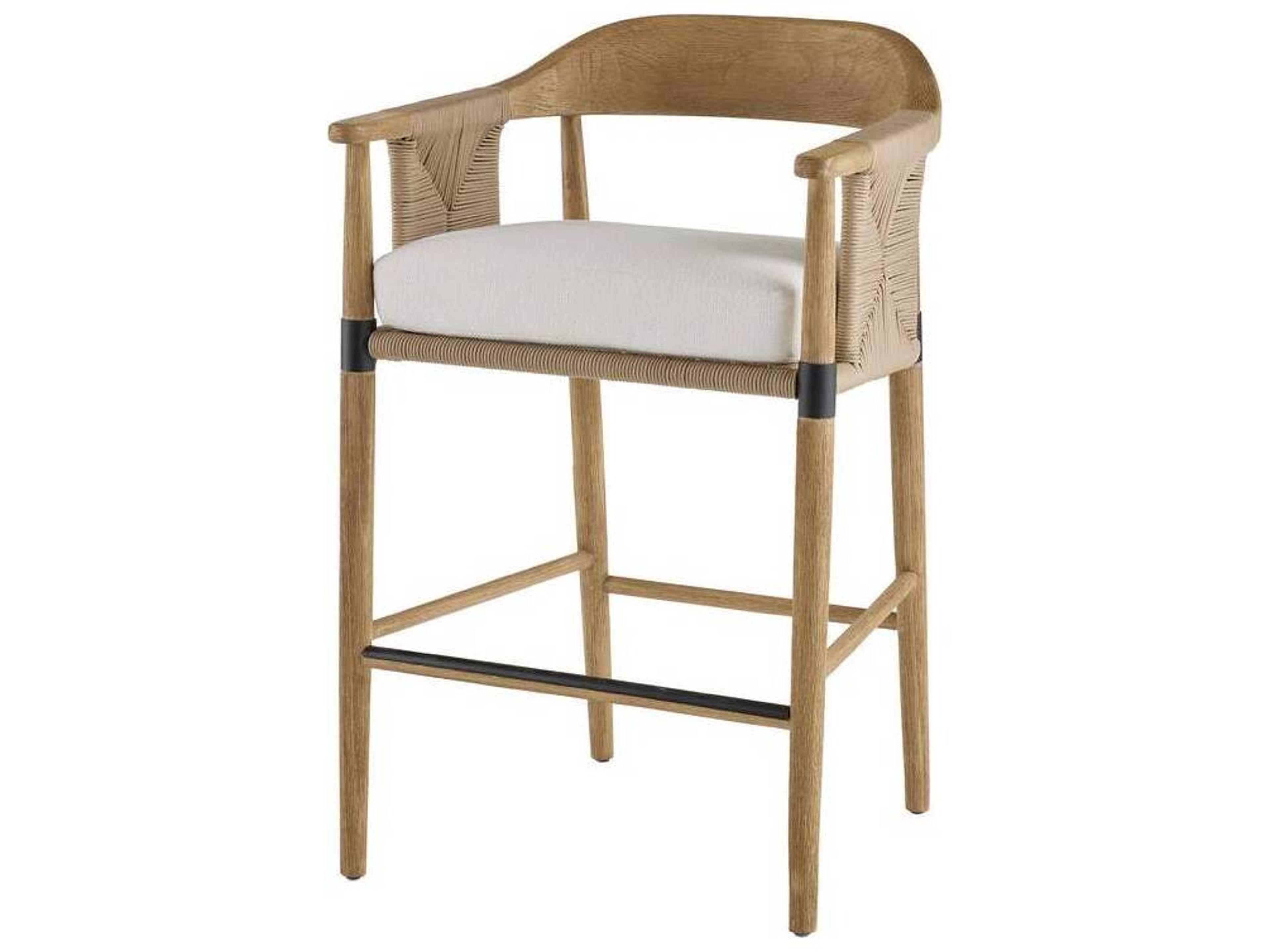 Arteriors Outdoor Estes Pearl Willow Teak Cushion Counter Stool
