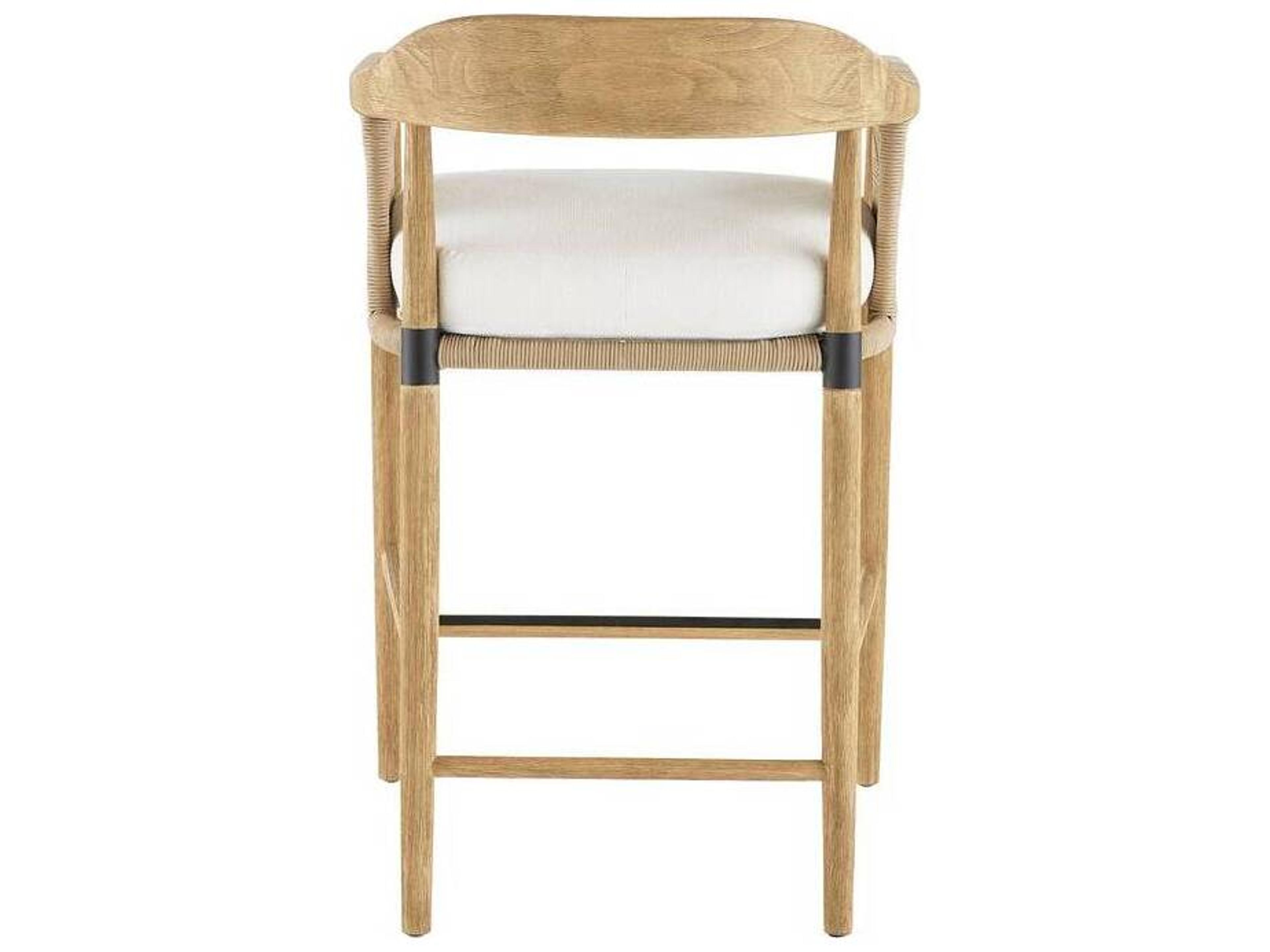 Arteriors Outdoor Estes Pearl Willow Teak Cushion Counter Stool