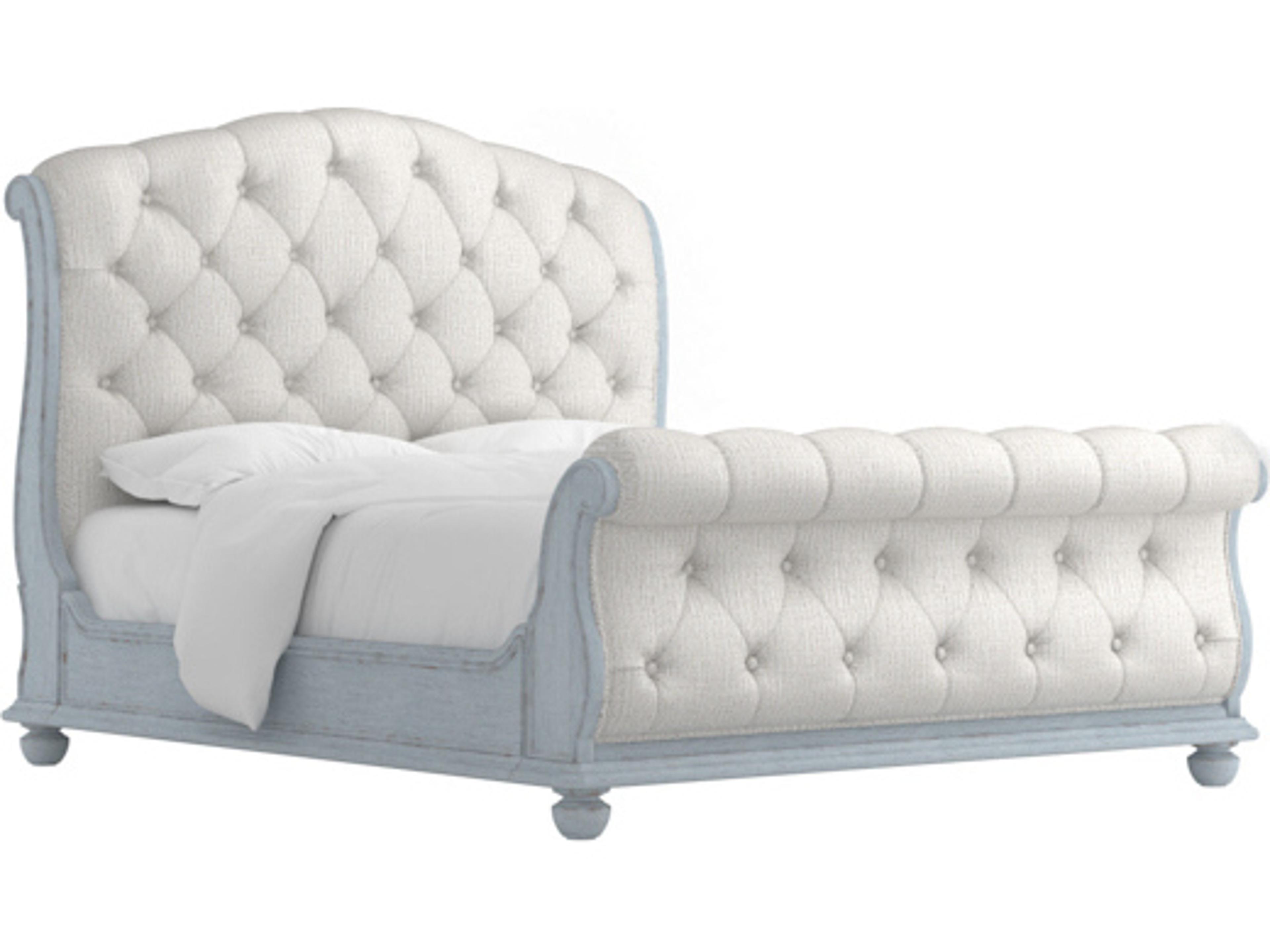 Summer Creek White Shutter Blue Parrawood Upholstered Queen Sleigh Bed