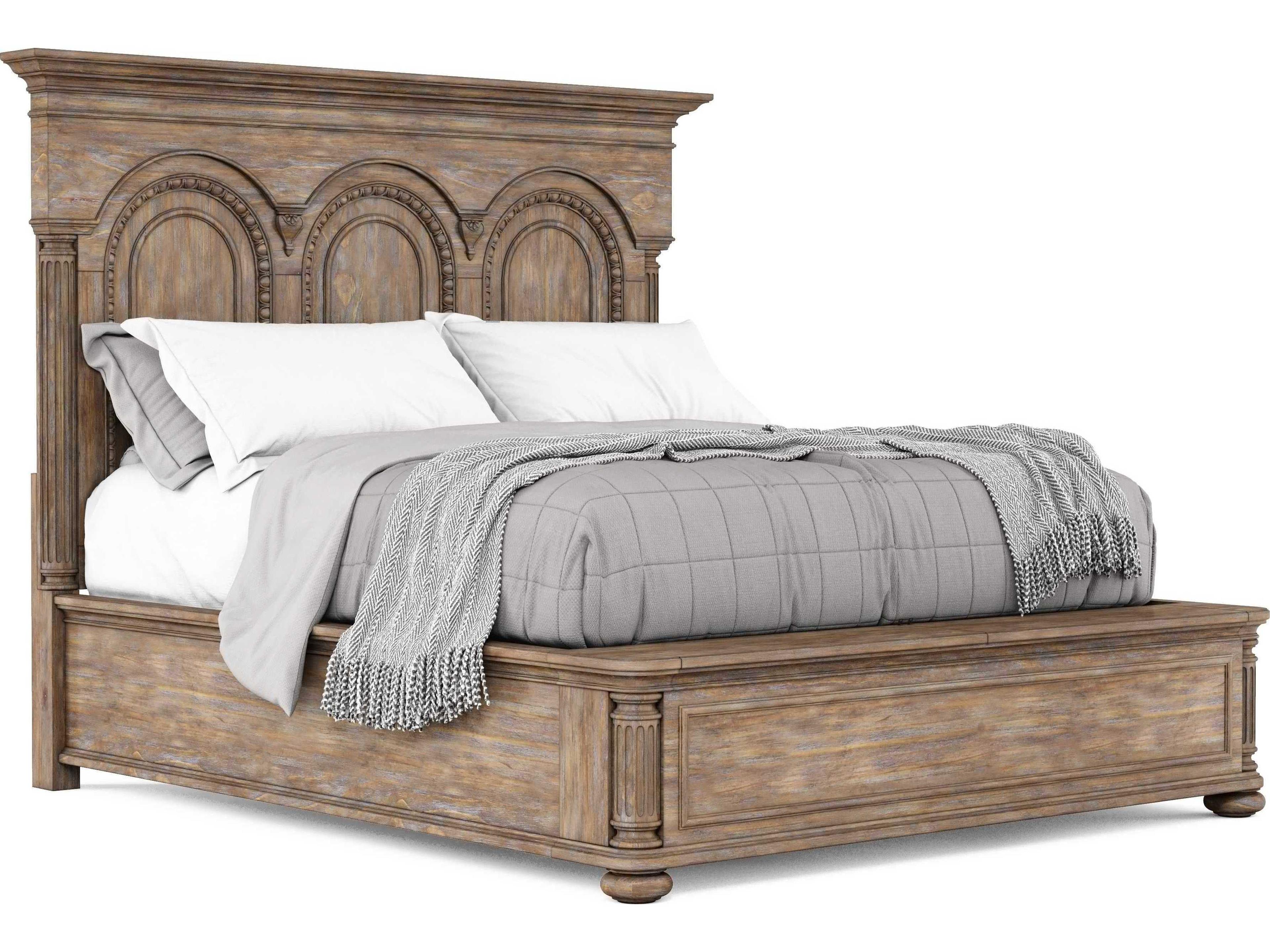 Architrave Brown Pine Wood King Panel Bed