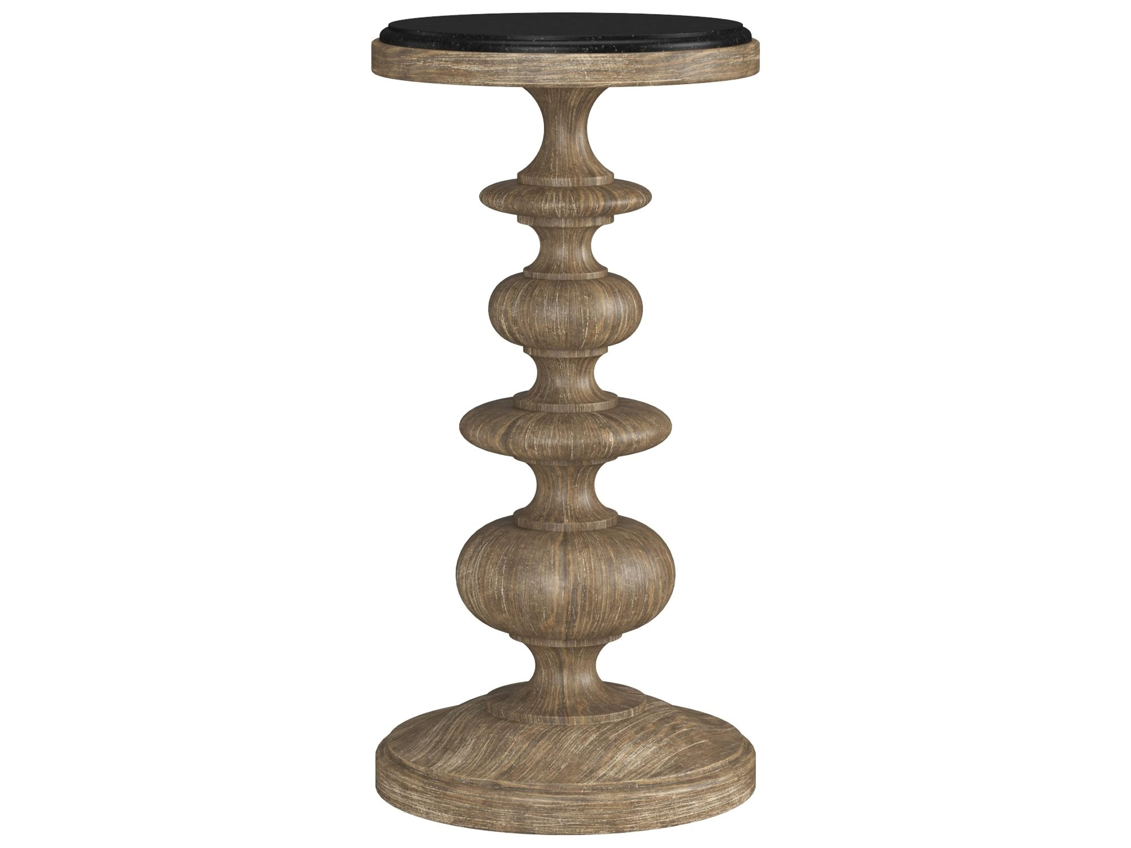 Architrave Round Wood Lightly Antiqued Distressed Brown End Table