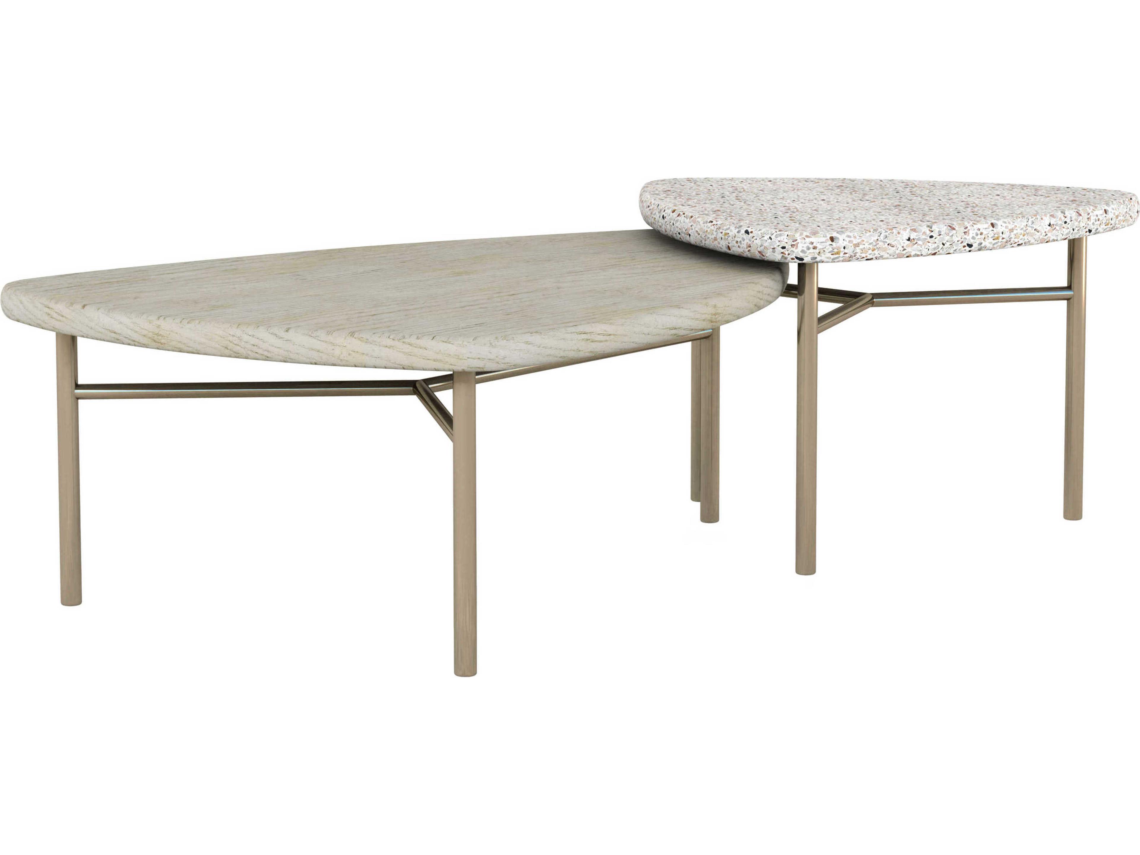 Cotiere 2-Piece Wood and Terrazzo Bunching Cocktail Tables with Bronze Base