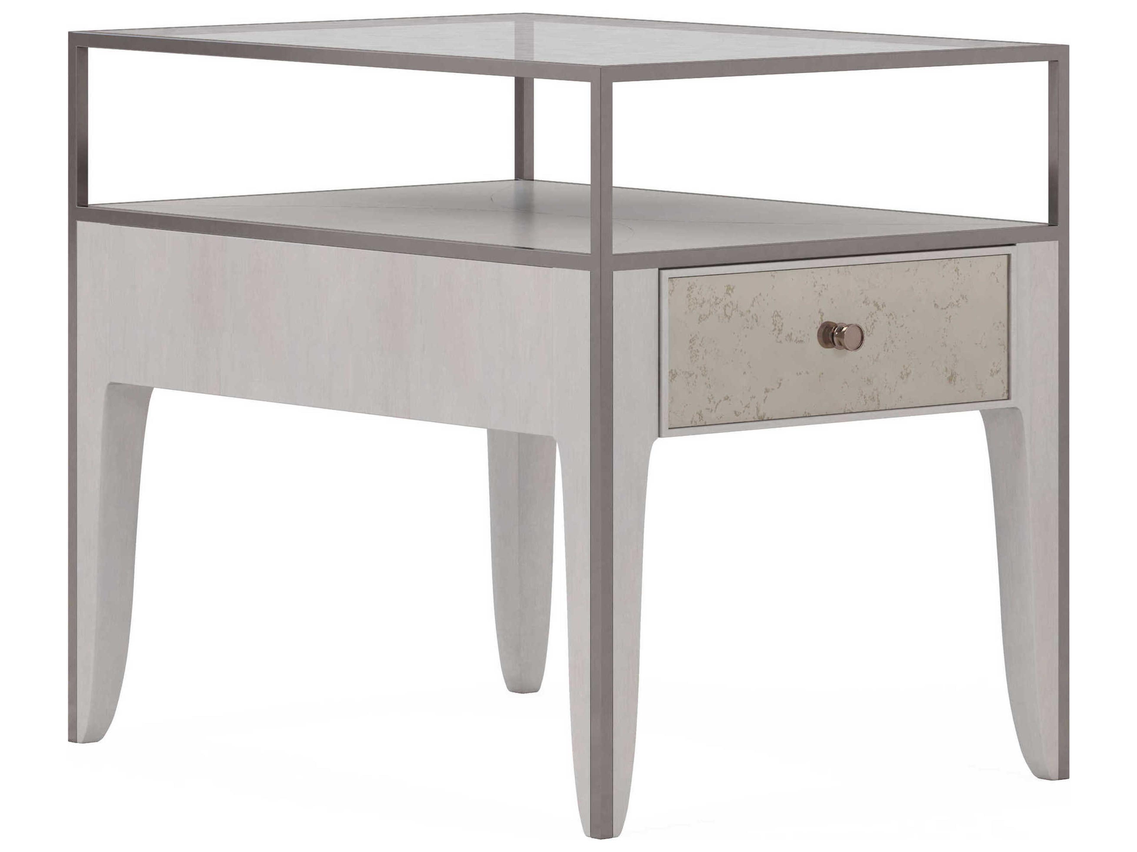 Mezzanine Rectangular Glass Dove Gray End Table
