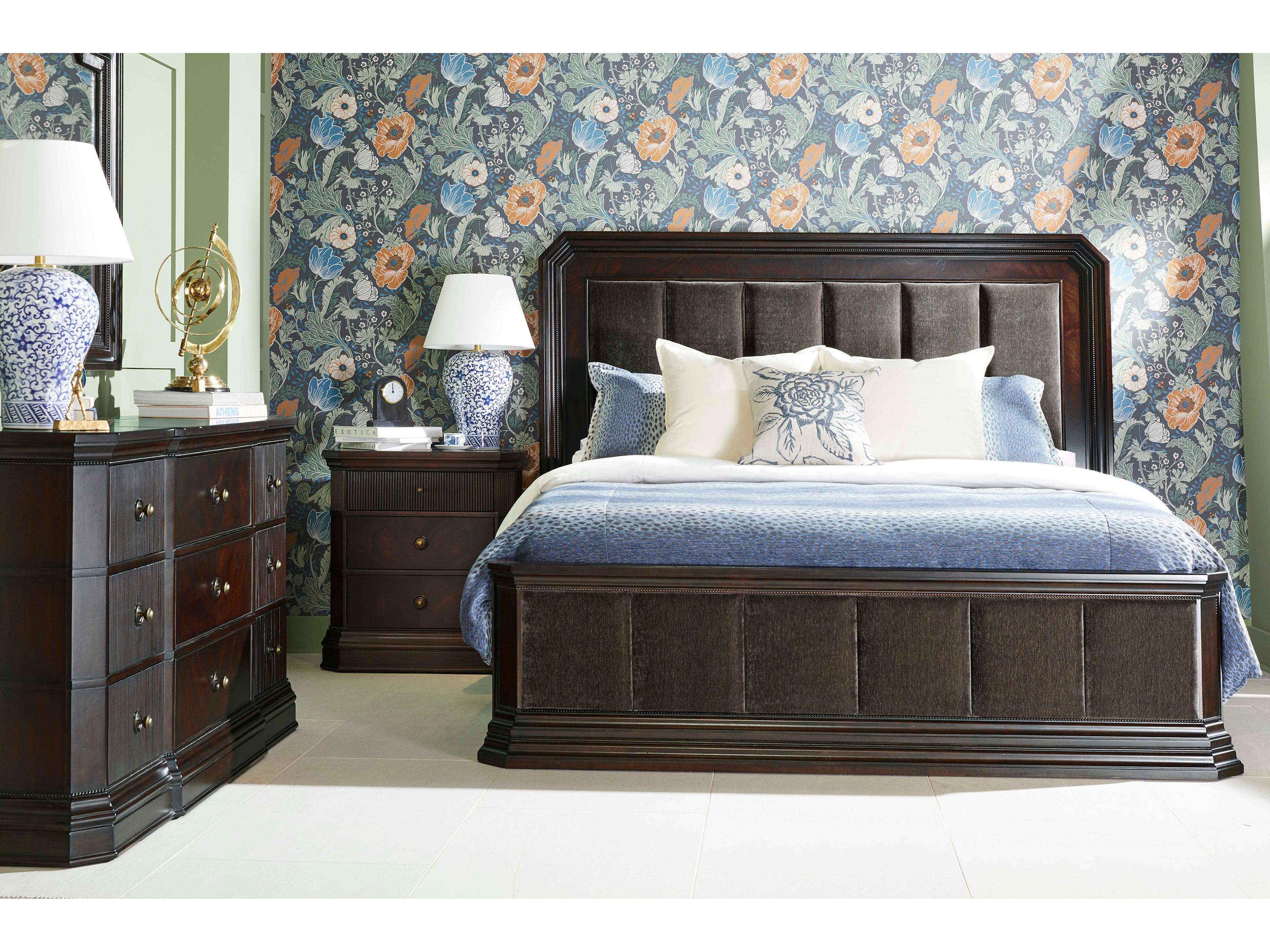 A.R.T. Furniture Revival Napa Mahogany Brown Rubberwood Upholstered King Platform Bed