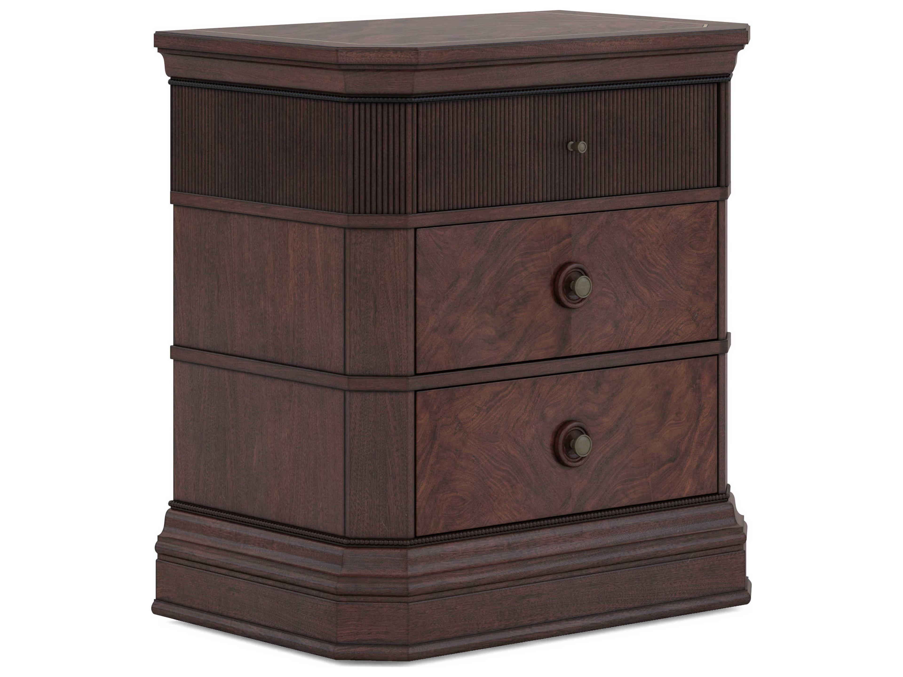 Revival 3-Drawers Brown Rubberwood Nightstand