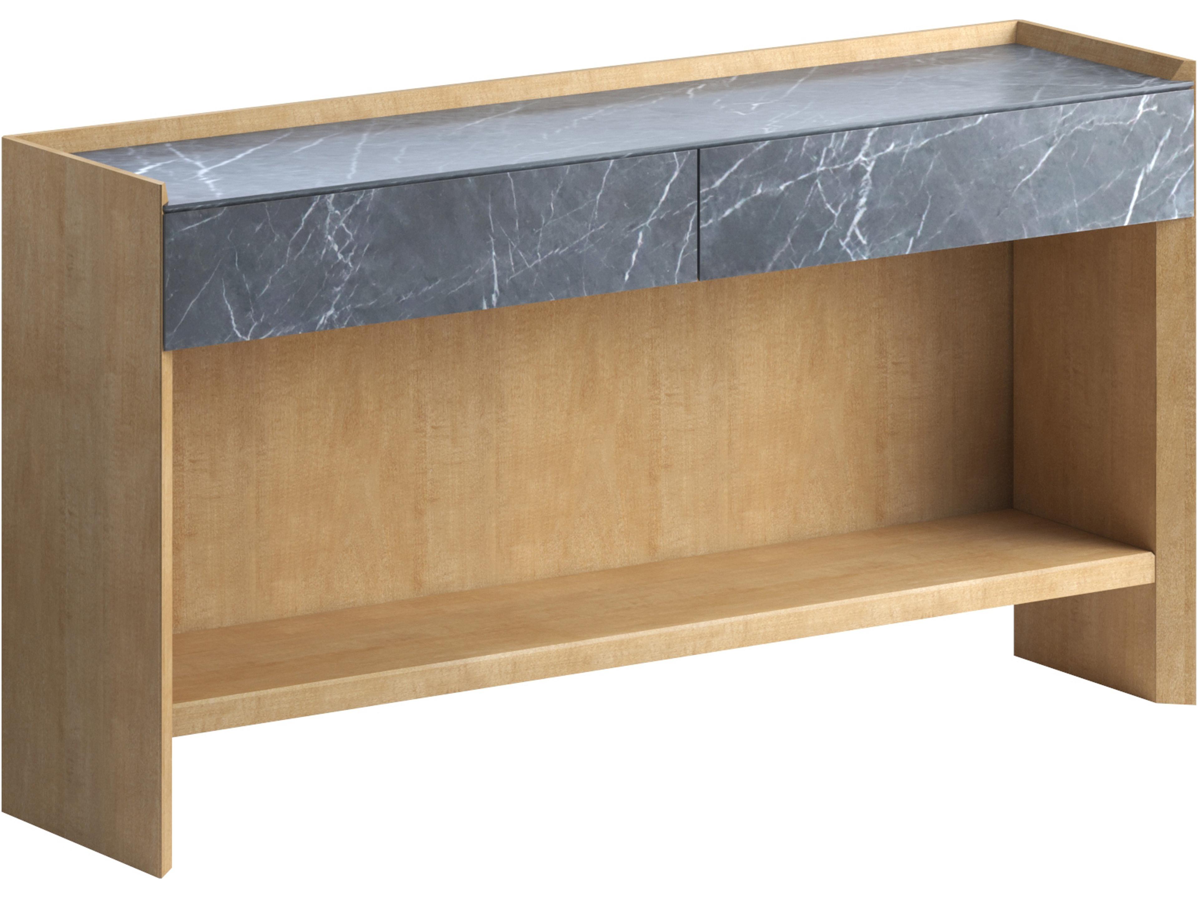 Loft Rectangular Marble Brown Natural Maple Console Table