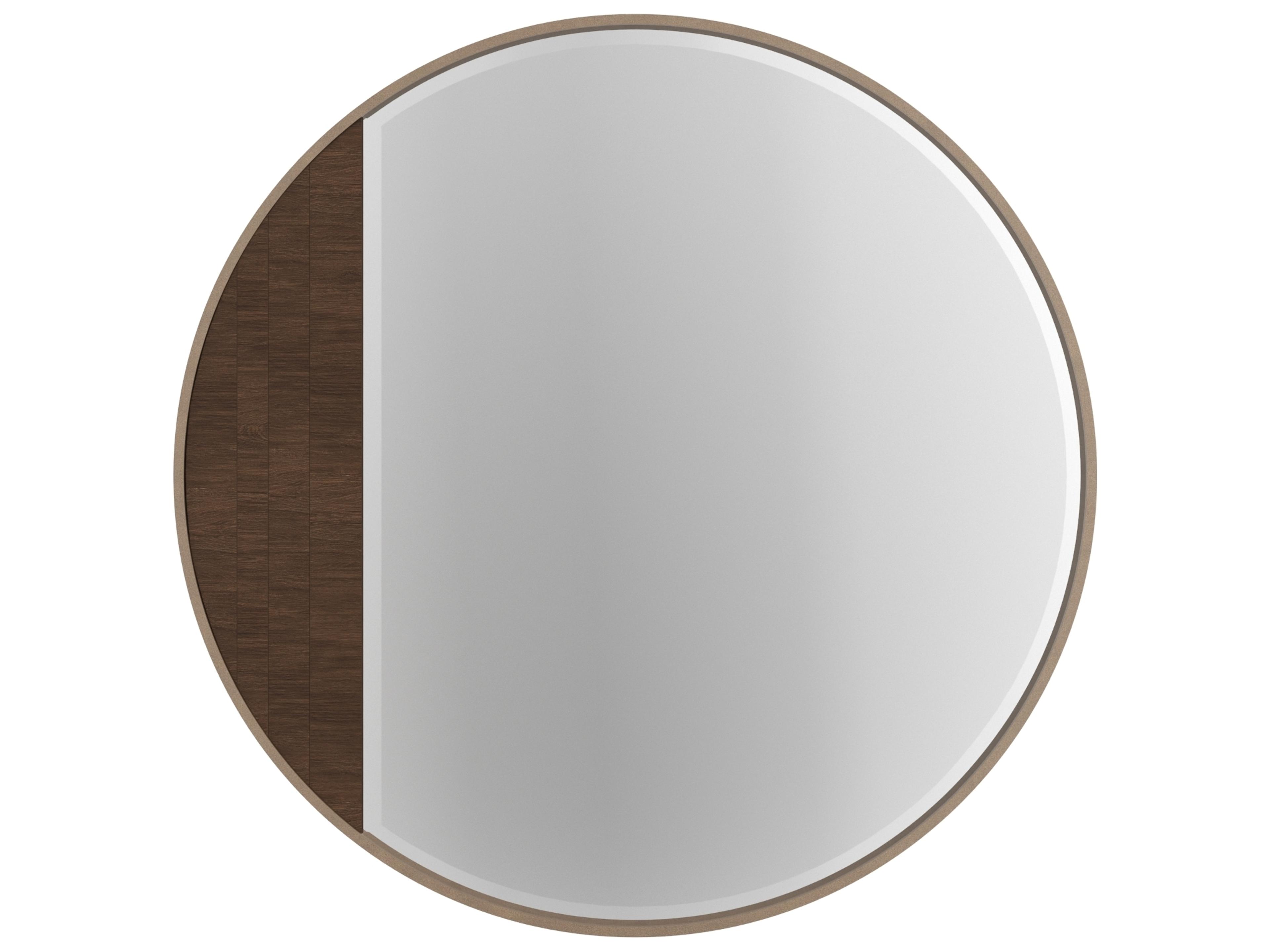 Verge Brown Handcrated Walnut Wall Mirror Round