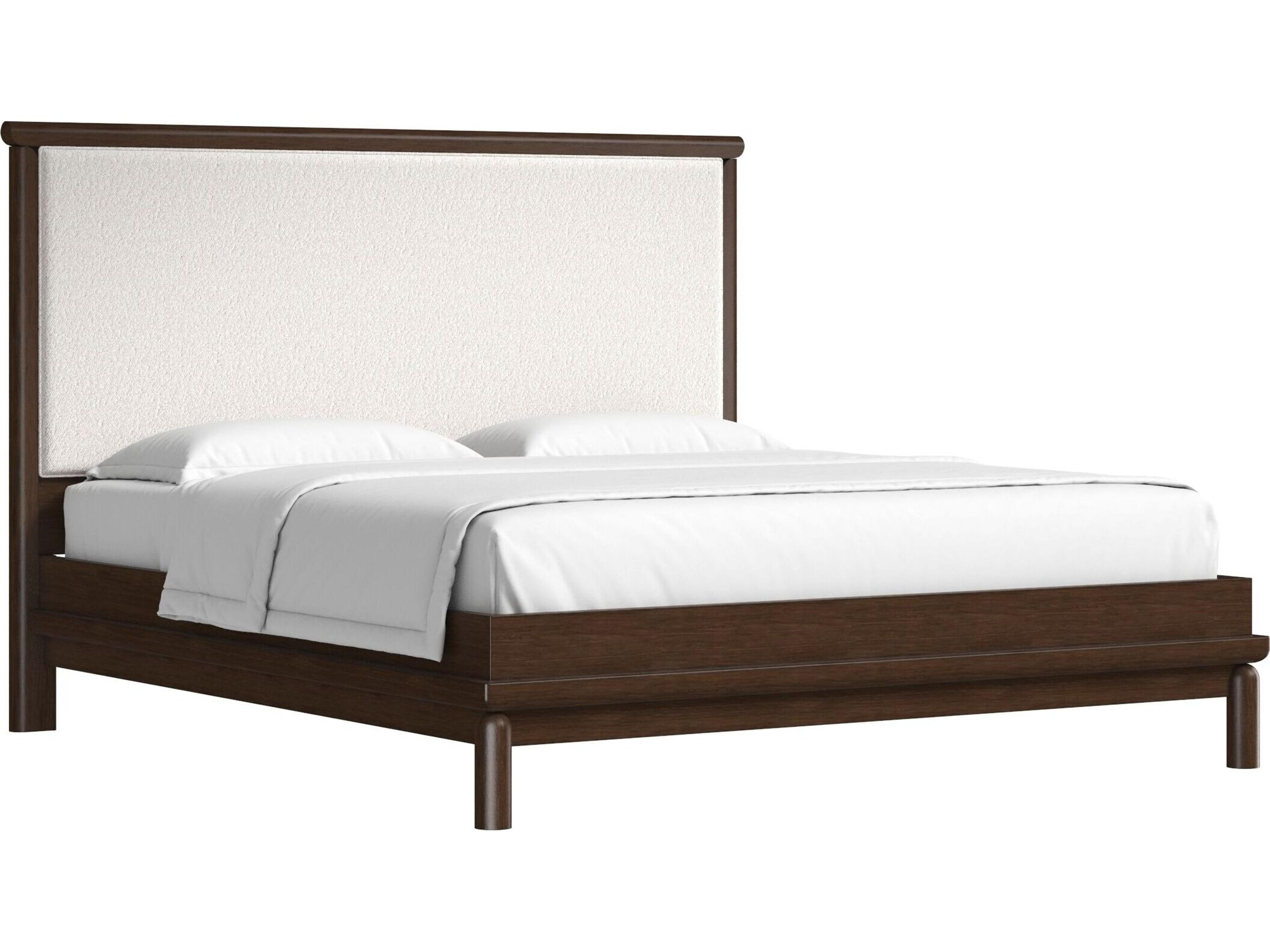 Verge Brown Handcrated Walnut Poplar Wood Upholstered King Platform Bed