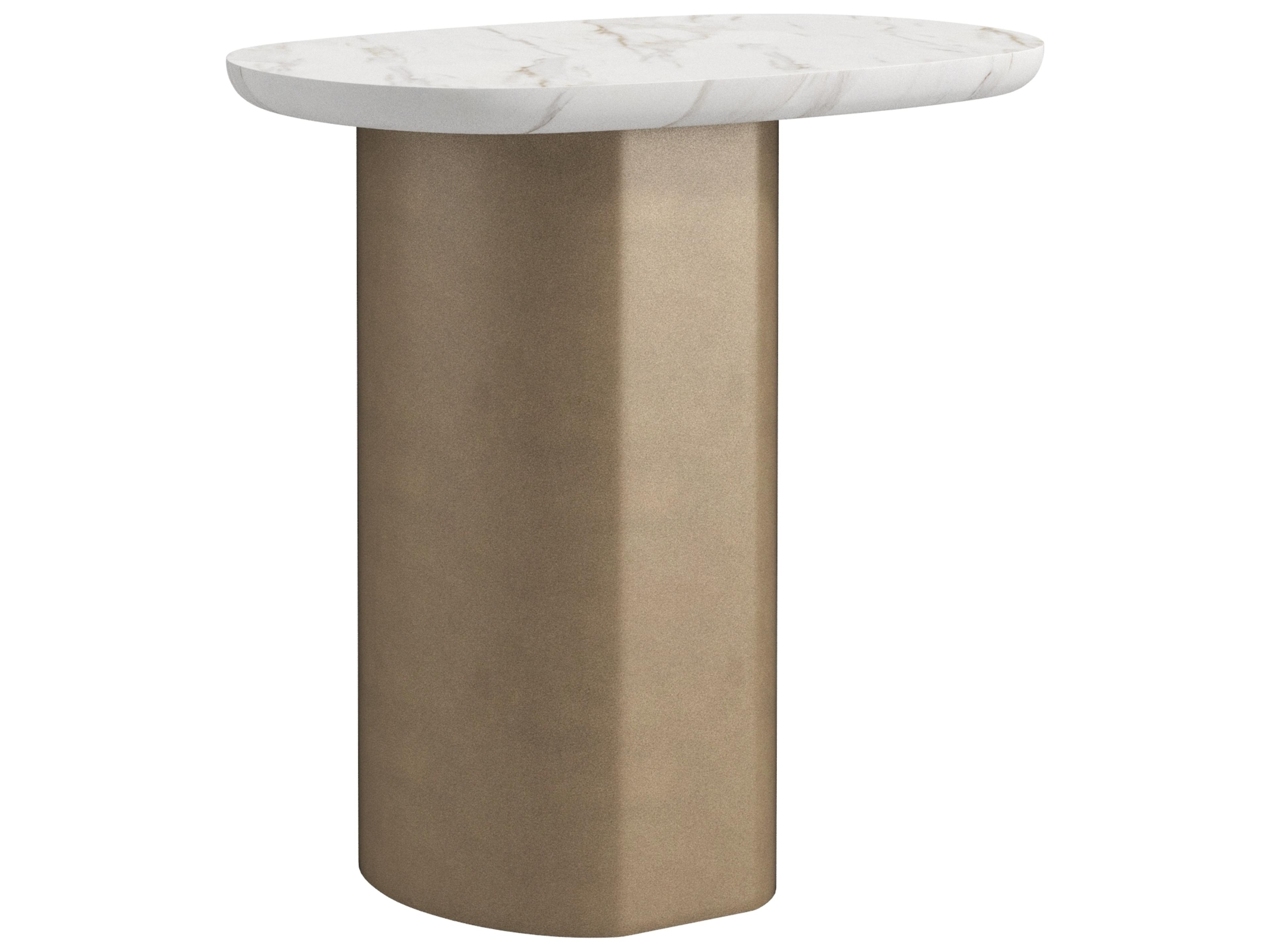 Verge Oval White Marble Top Resin Base End Table
