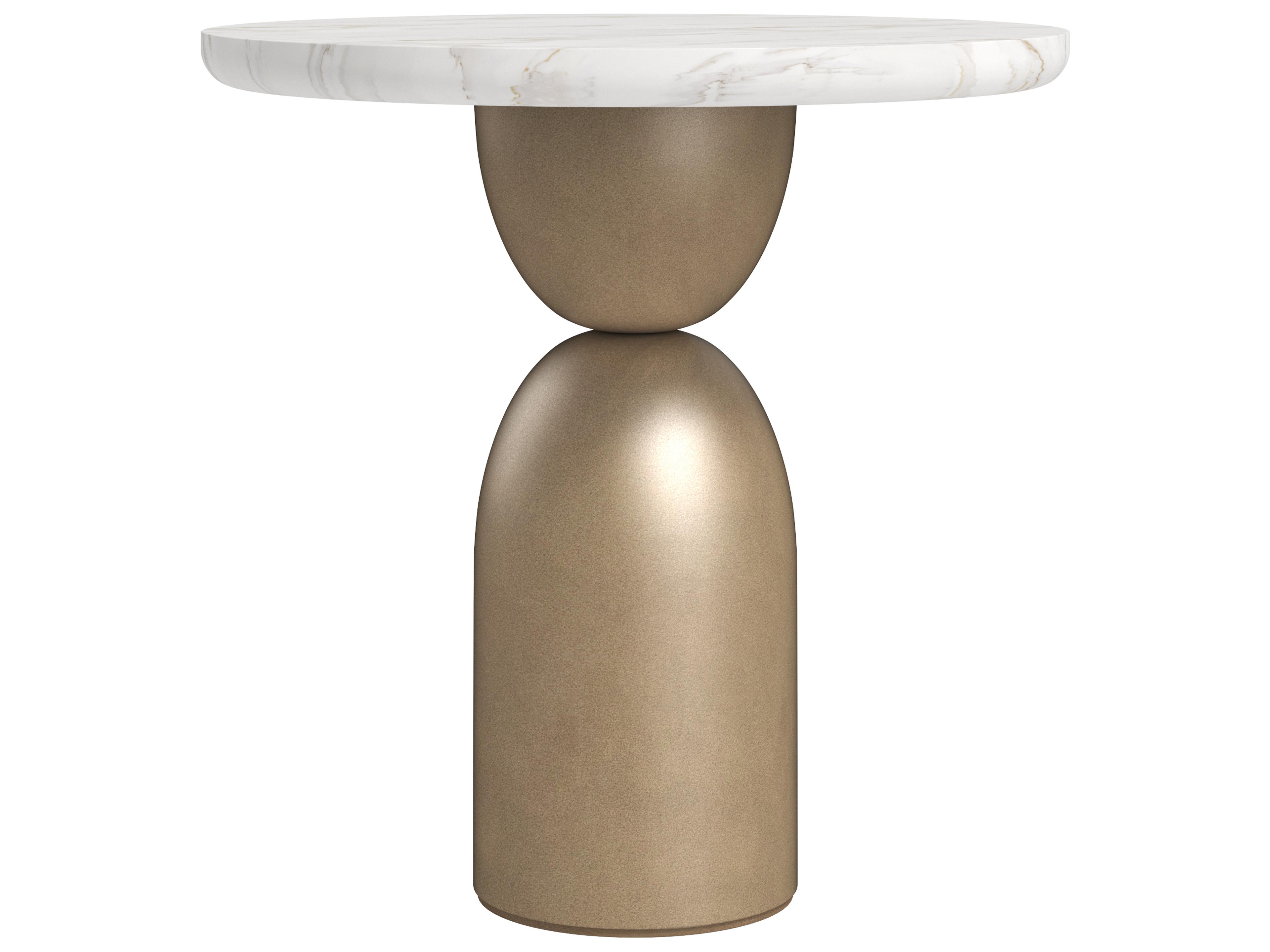 Verge Round Marble White Bronze Metallic End Table