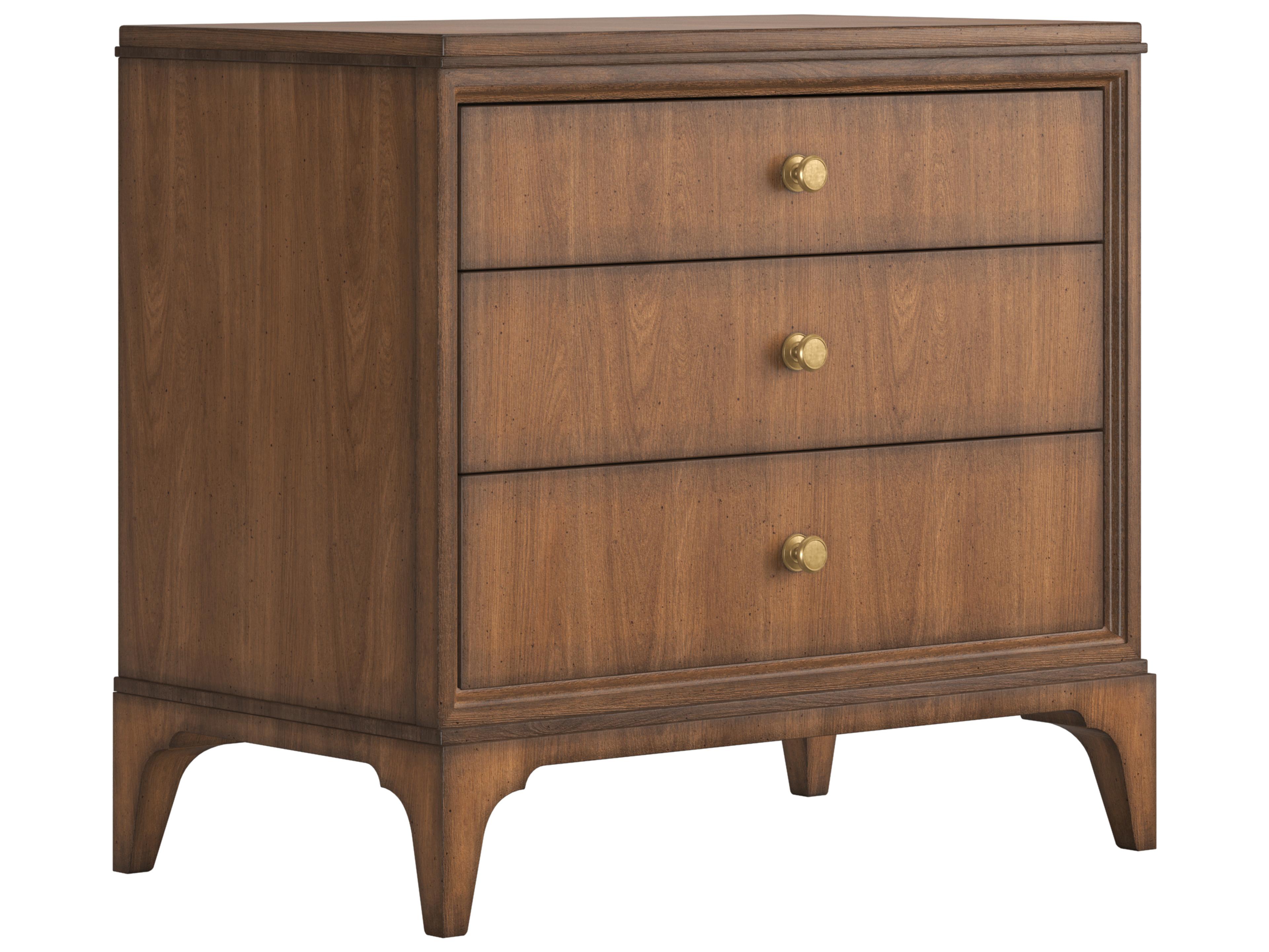 Harbor 3-Drawers Brown Rubberwood Nightstand