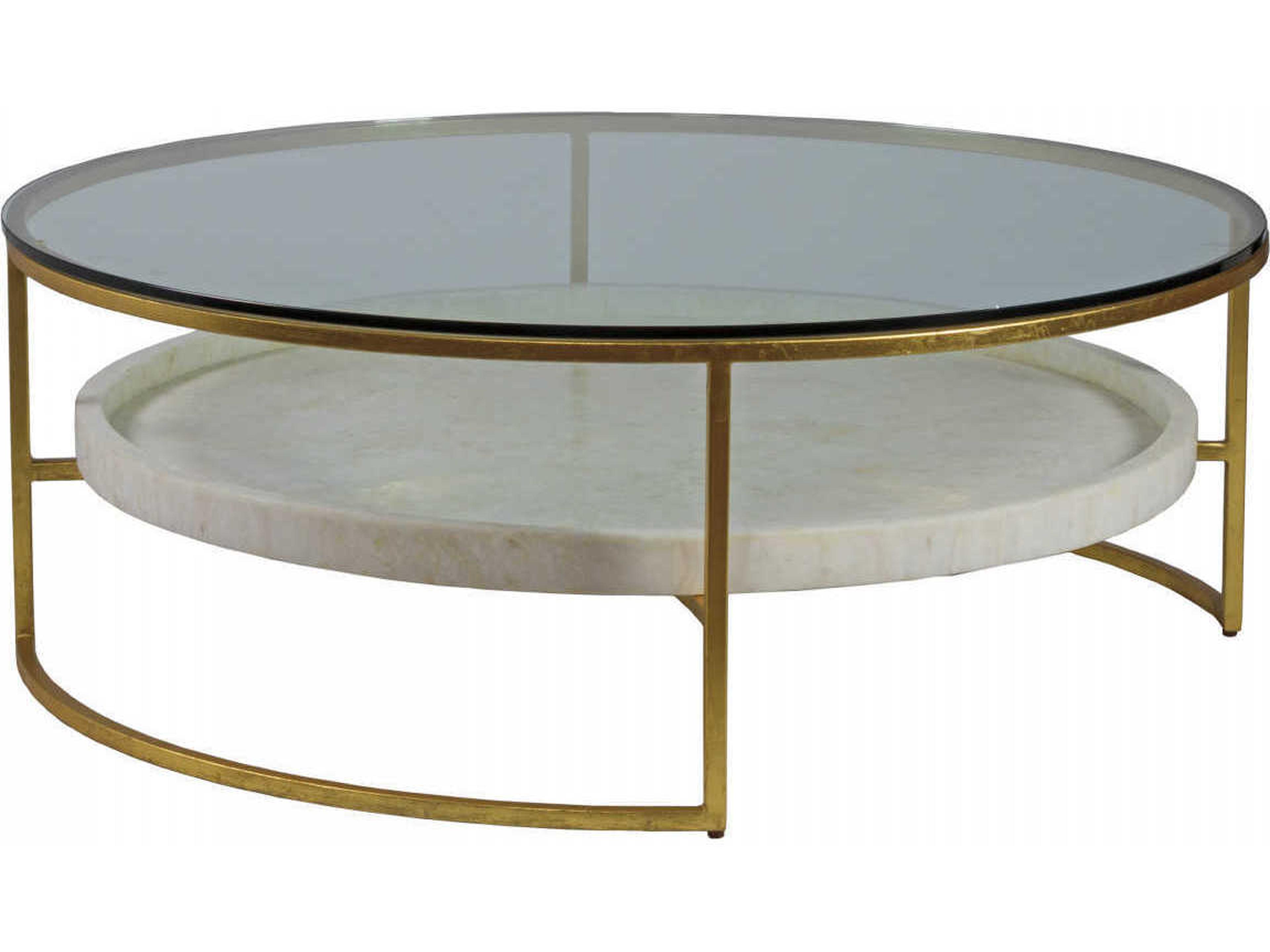 Artistica Signature Designs Cumulus Round Glass Gold Foil Fossilized White Crystal Stone Cocktail Table
