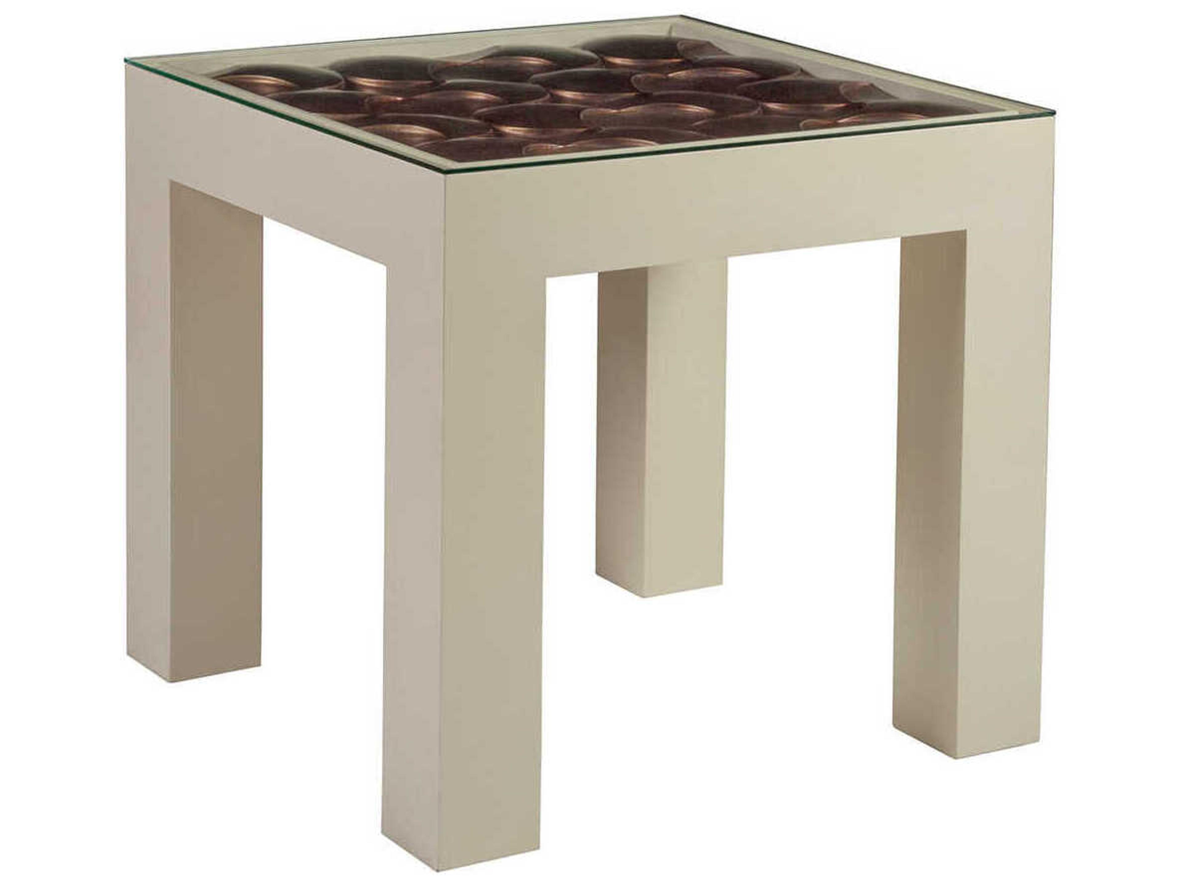Artistica Signature Designs Credo Square Glass Warm Silver Leaf Ivory Matte End Table