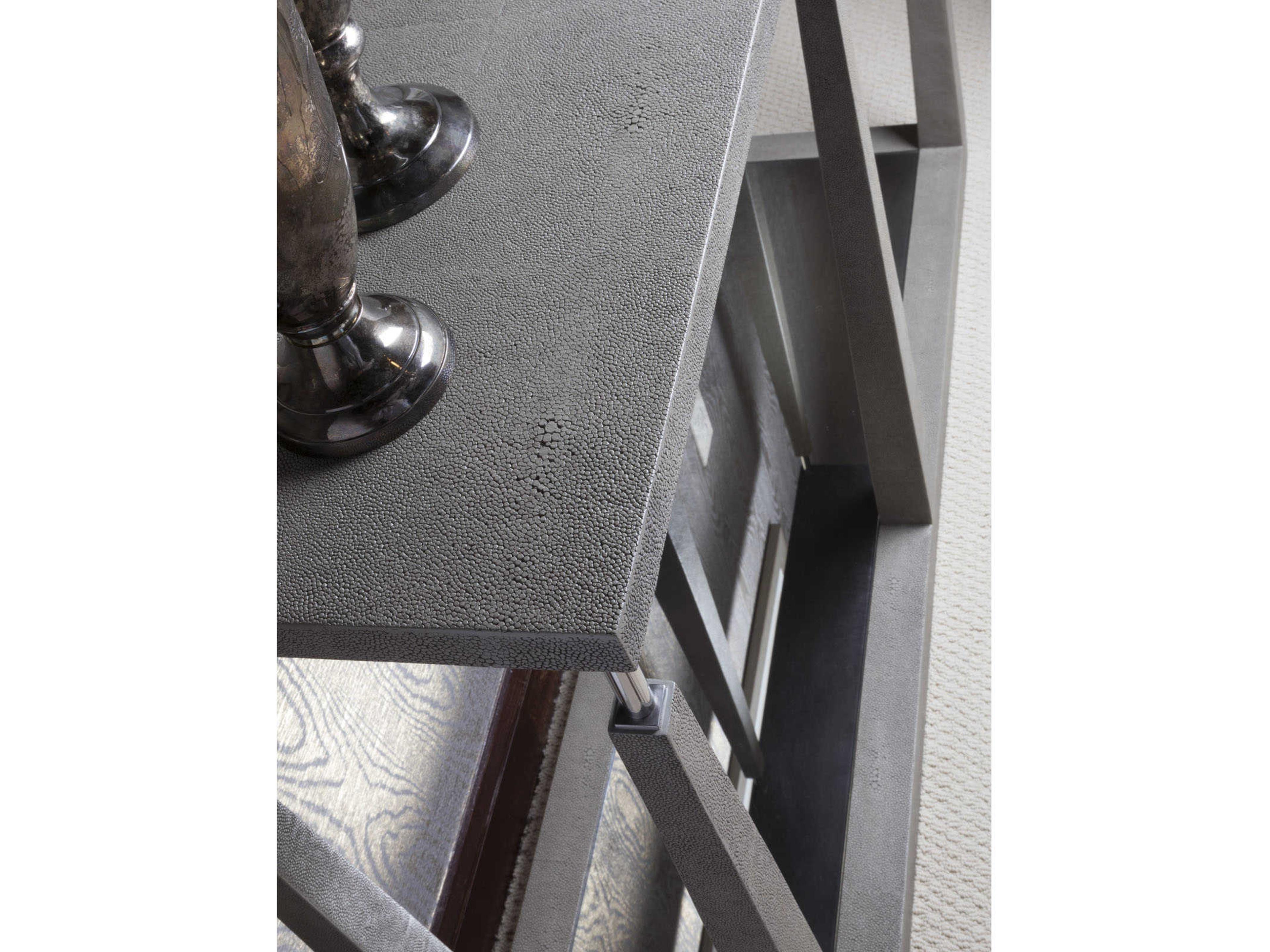 Artistica Signature Designs Ascension Rectangular Faux Leather Warm Gray Shagreen Antique Mirror Console Table