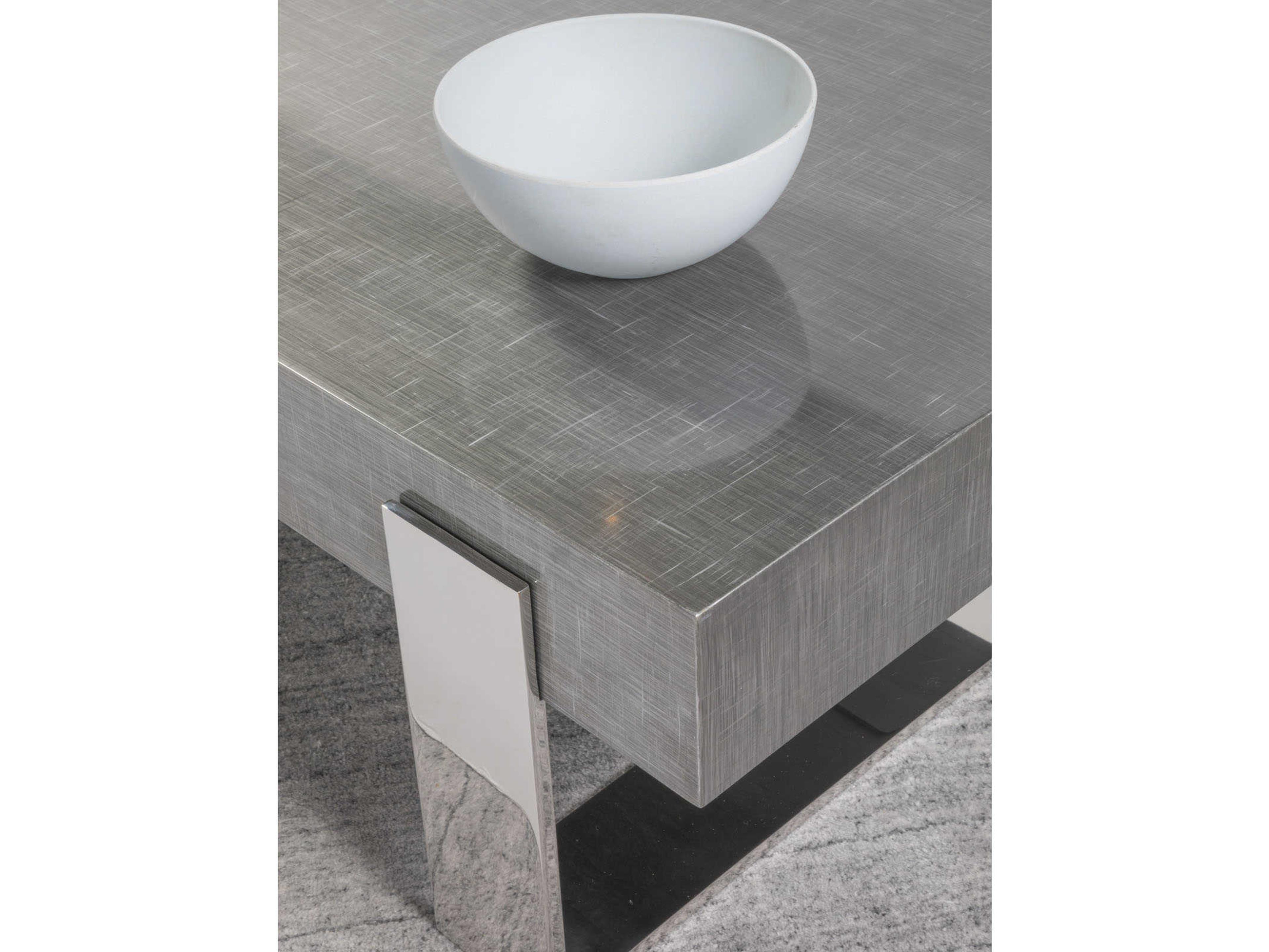 Artistica Signature Designs Iridium Rectangular Wood Gray Silver Polished Stainless Steel Cocktail Table