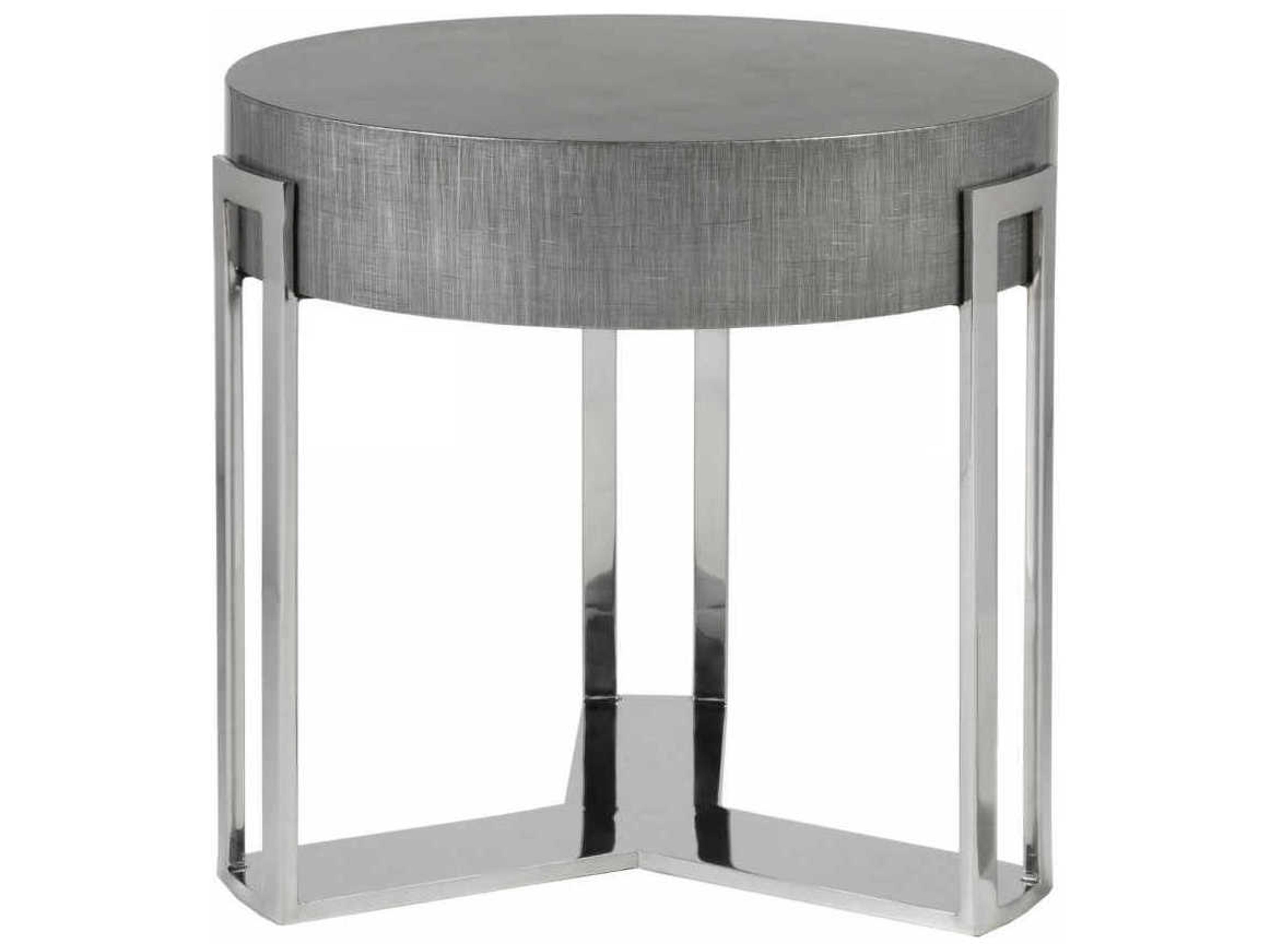 Artistica Signature Designs Iridium Round Wood Gray Silver Polished Stainless Steel End Table