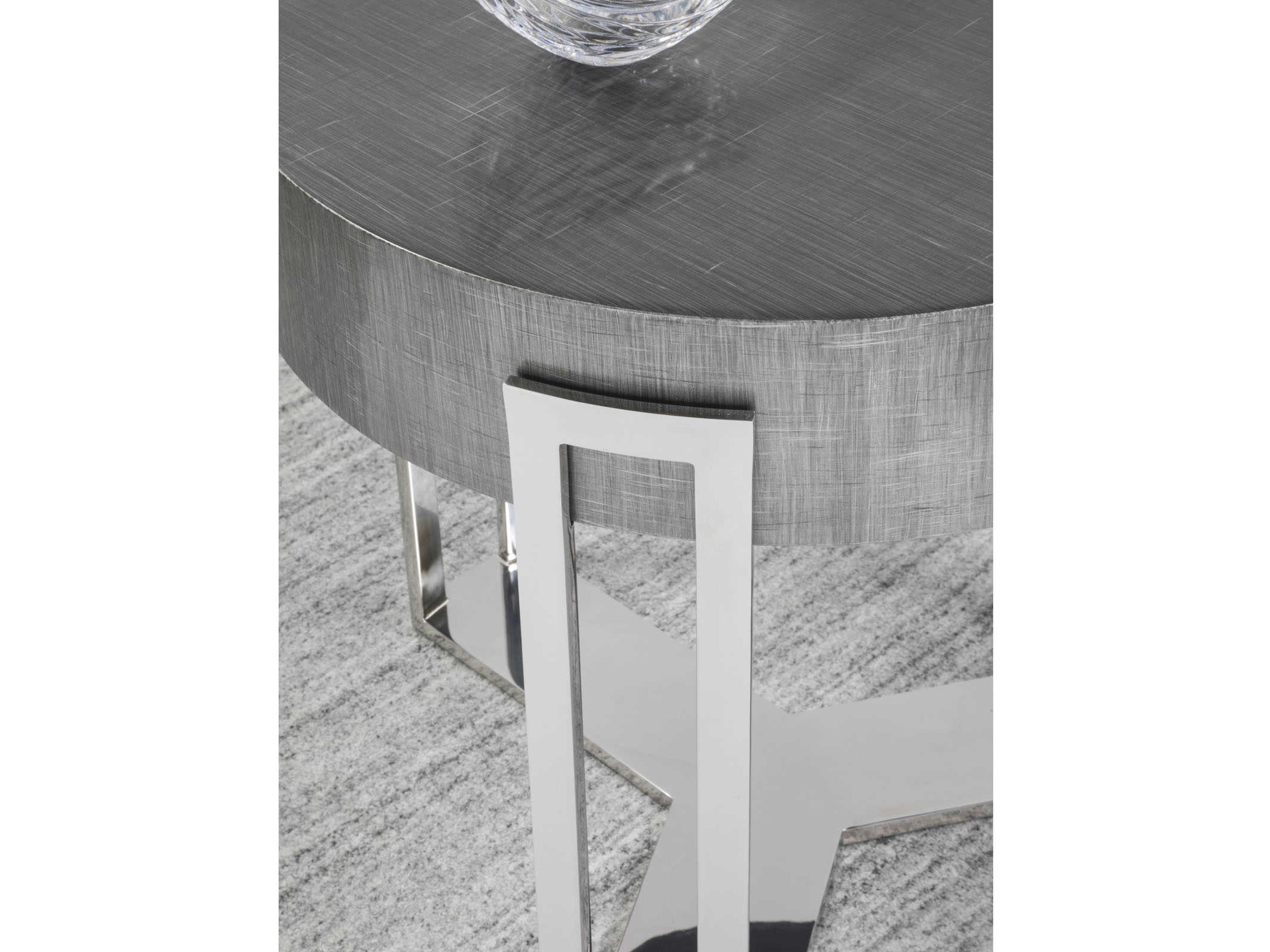 Artistica Signature Designs Iridium Round Wood Gray Silver Polished Stainless Steel End Table