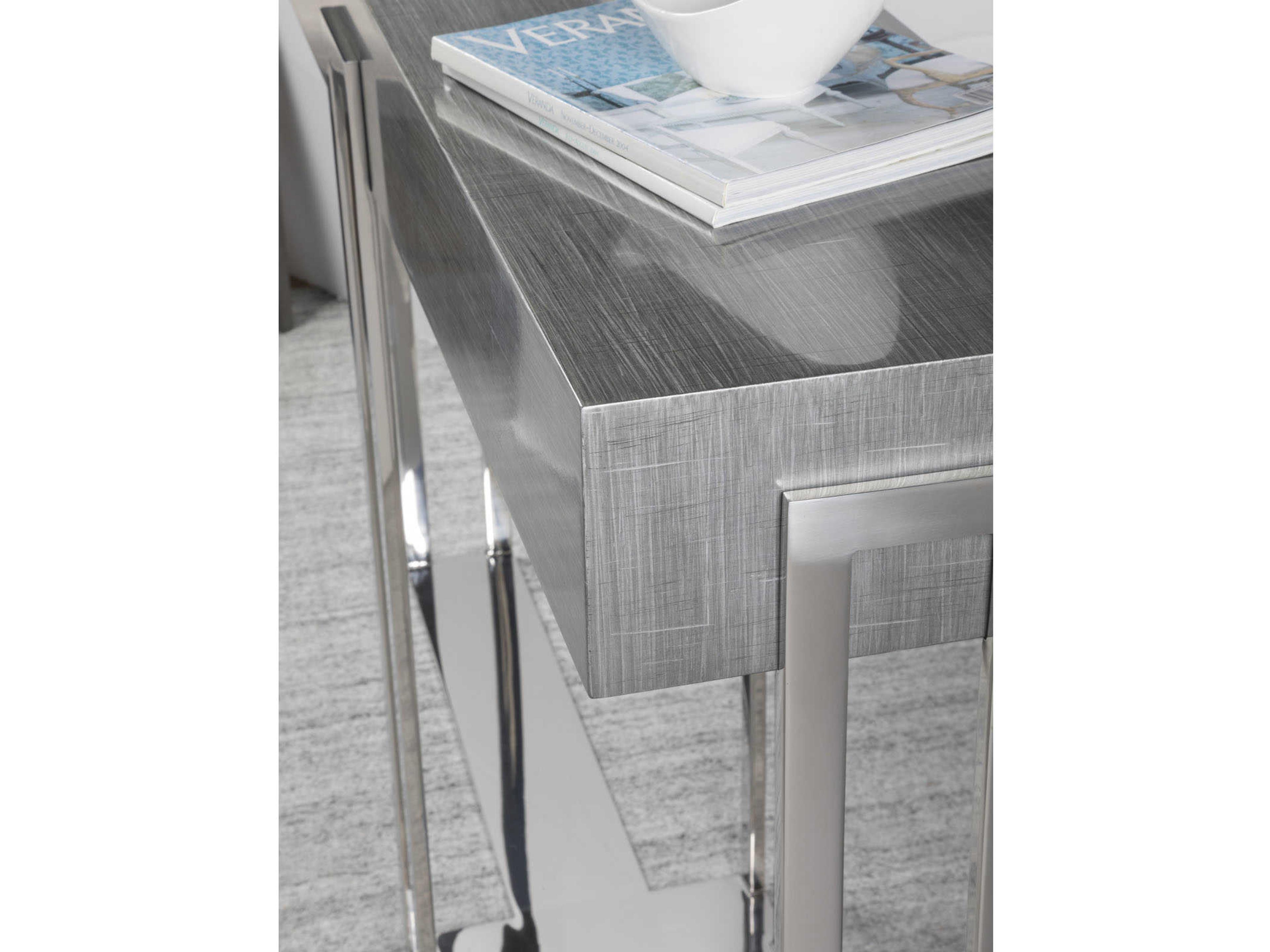 Artistica Signature Designs Iridium Rectangular Wood Gray Silver Polished Stainless Steel Console Table