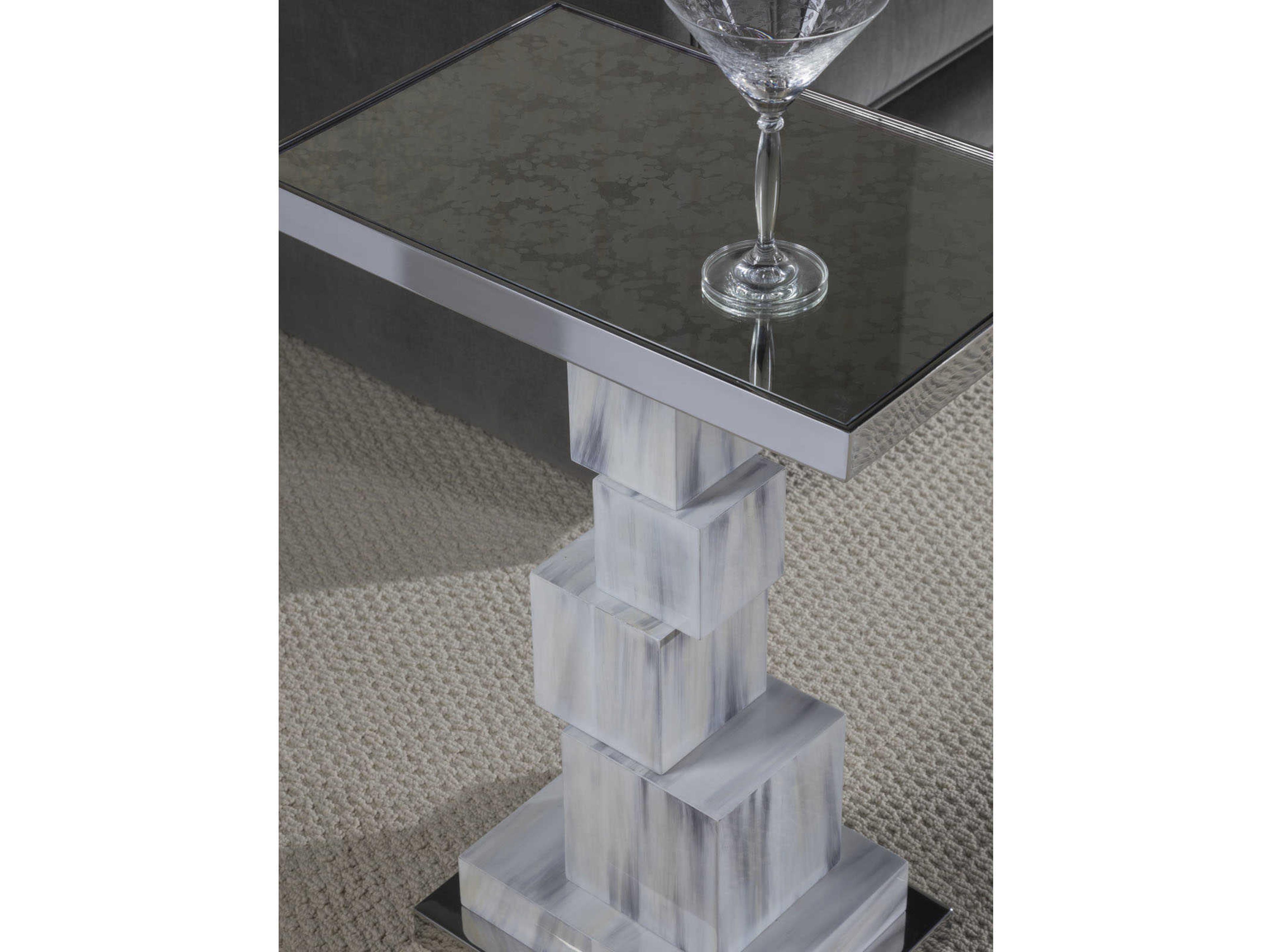 Artistica Signature Designs Touche Rectangular Antique Mirror Stainless Steel Faux Horn End Table