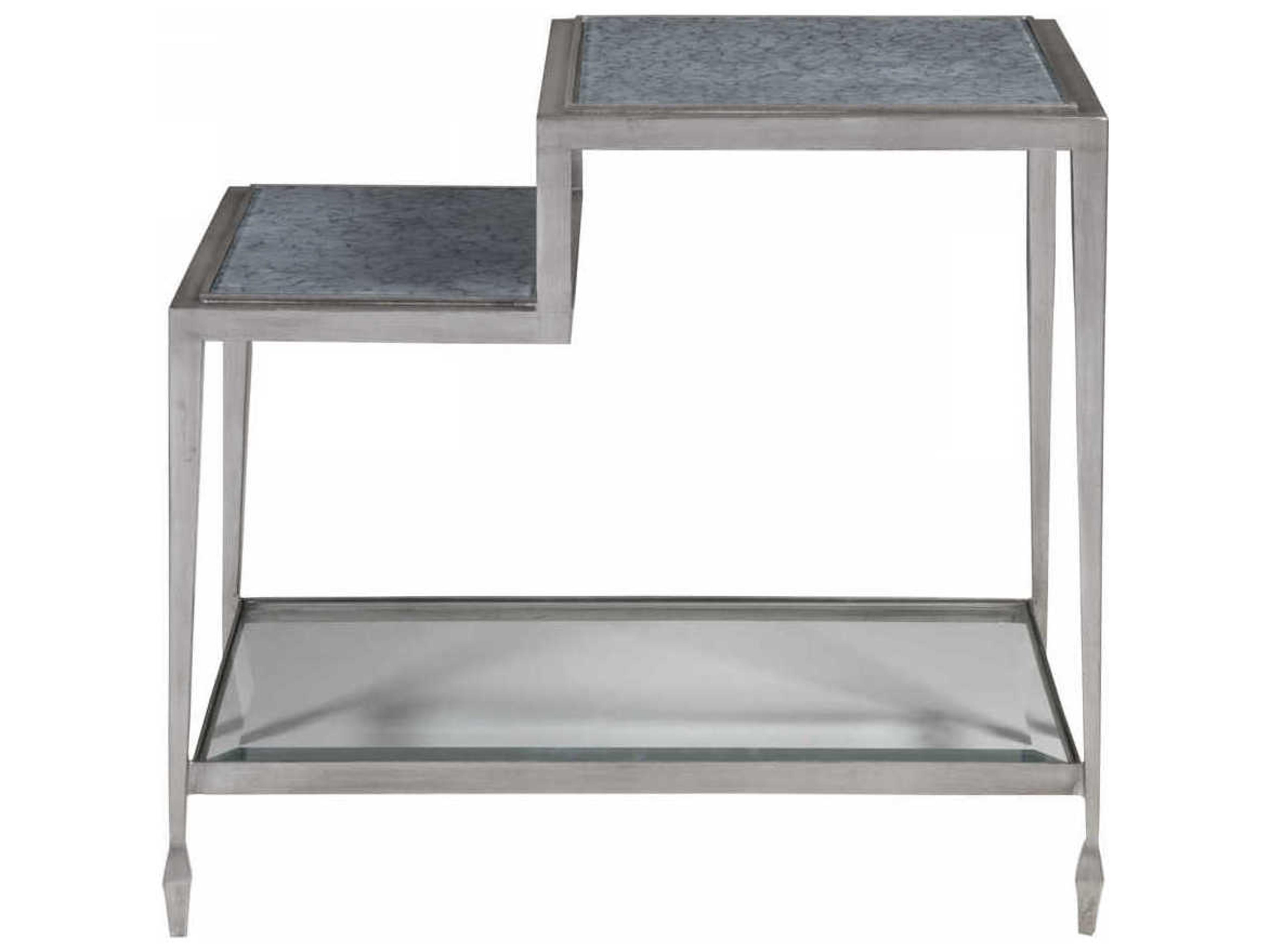 Artistica Signature Designs Sashay Silver Rectangular Eglomise Glass Antiqued Leaf End Table