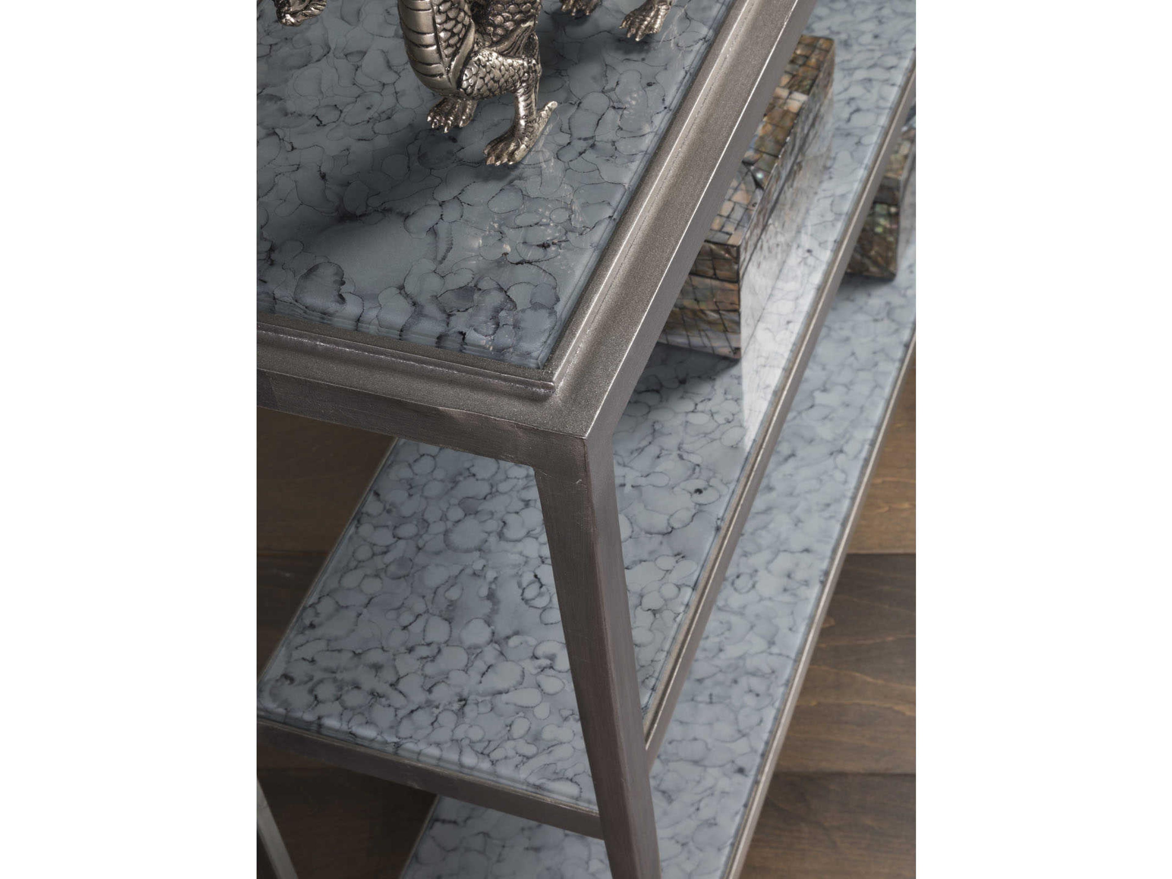 Artistica Signature Designs Sashay Silver Rectangular Eglomise Glass Antiqued Leaf Console Table