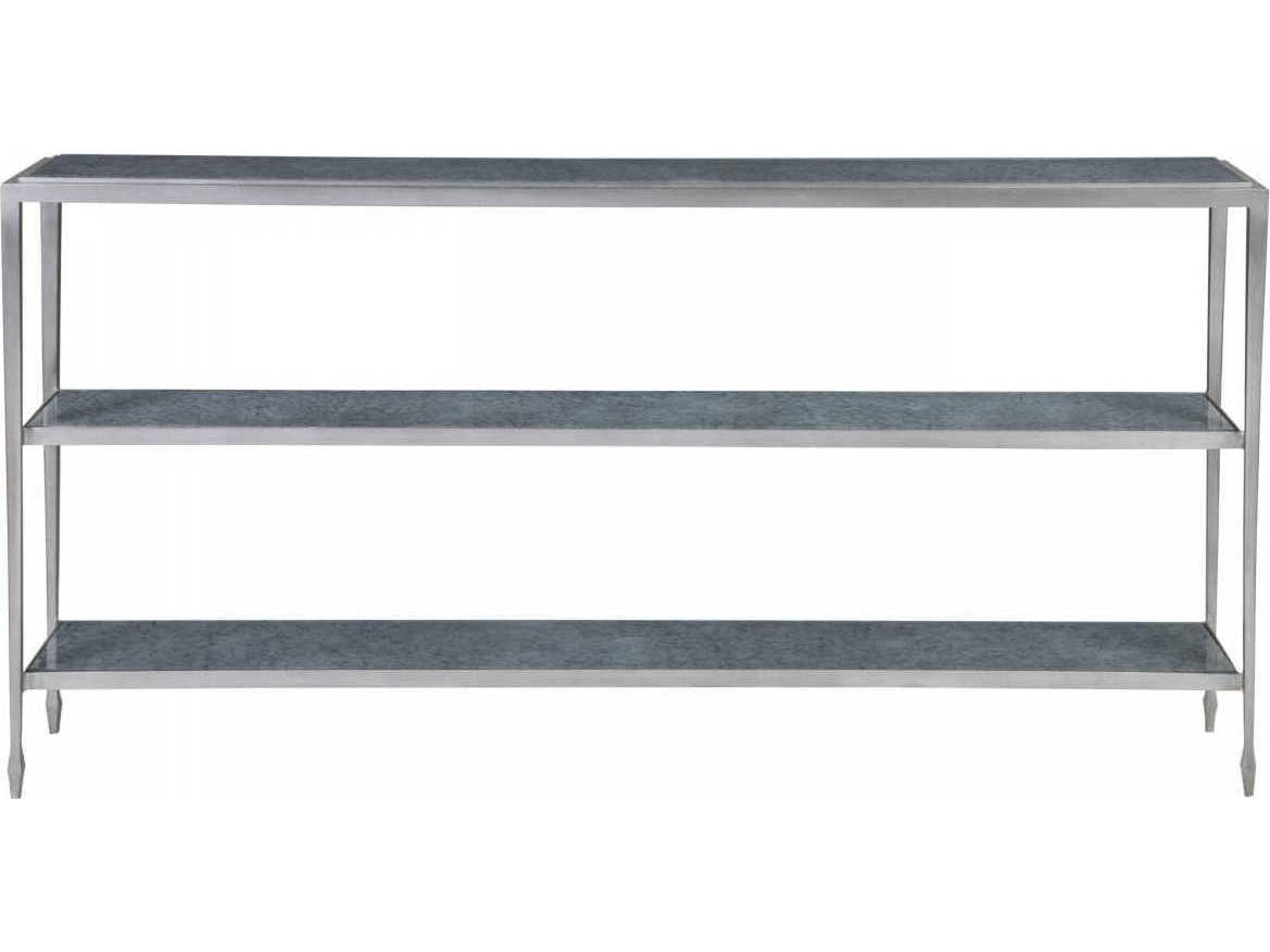 Artistica Signature Designs Sashay Silver Rectangular Eglomise Glass Antiqued Leaf Console Table