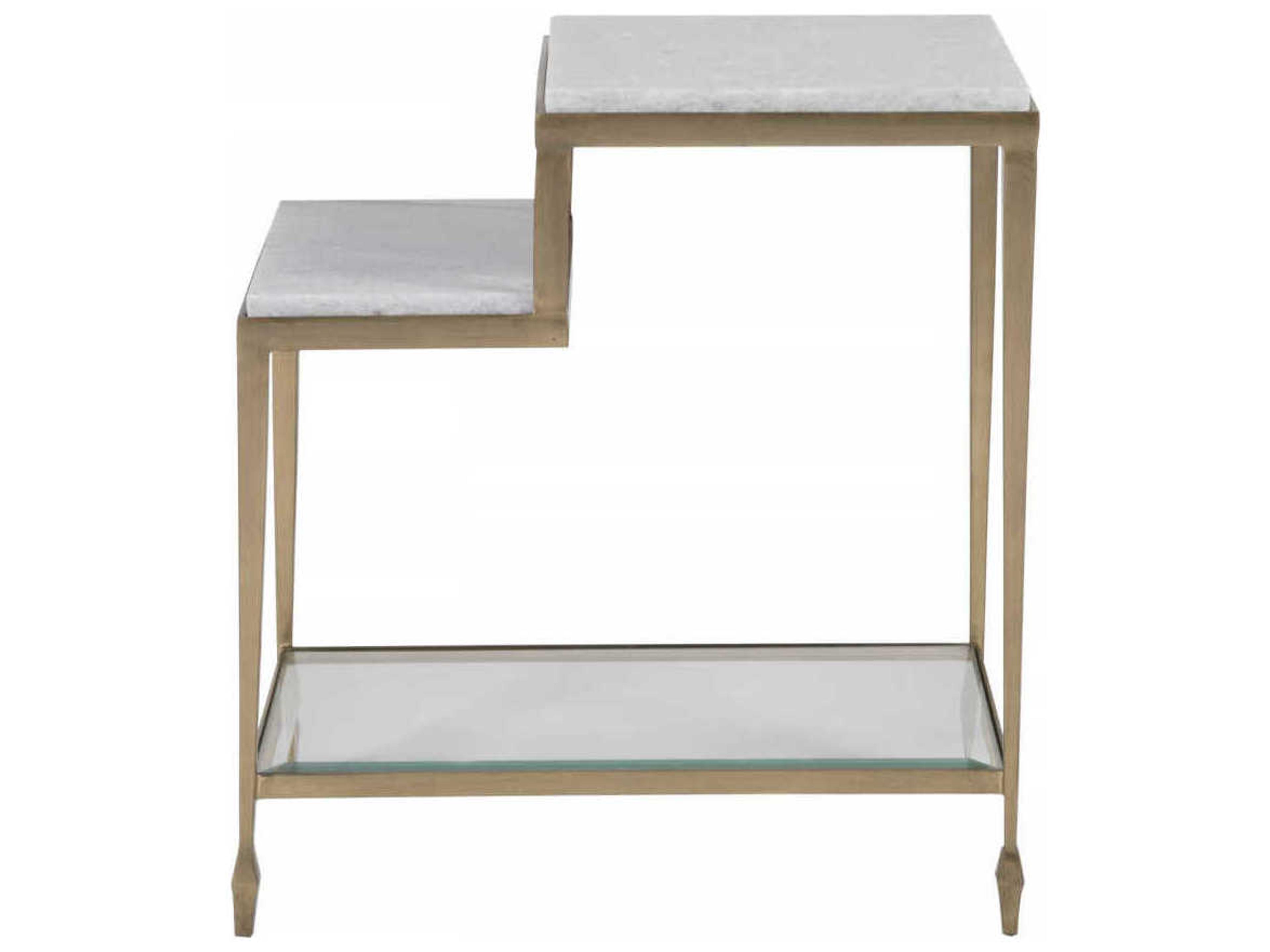 Artistica Signature Designs Sashay Gold Rectangular Grano De Sal Marble Antiqued Leaf End Table
