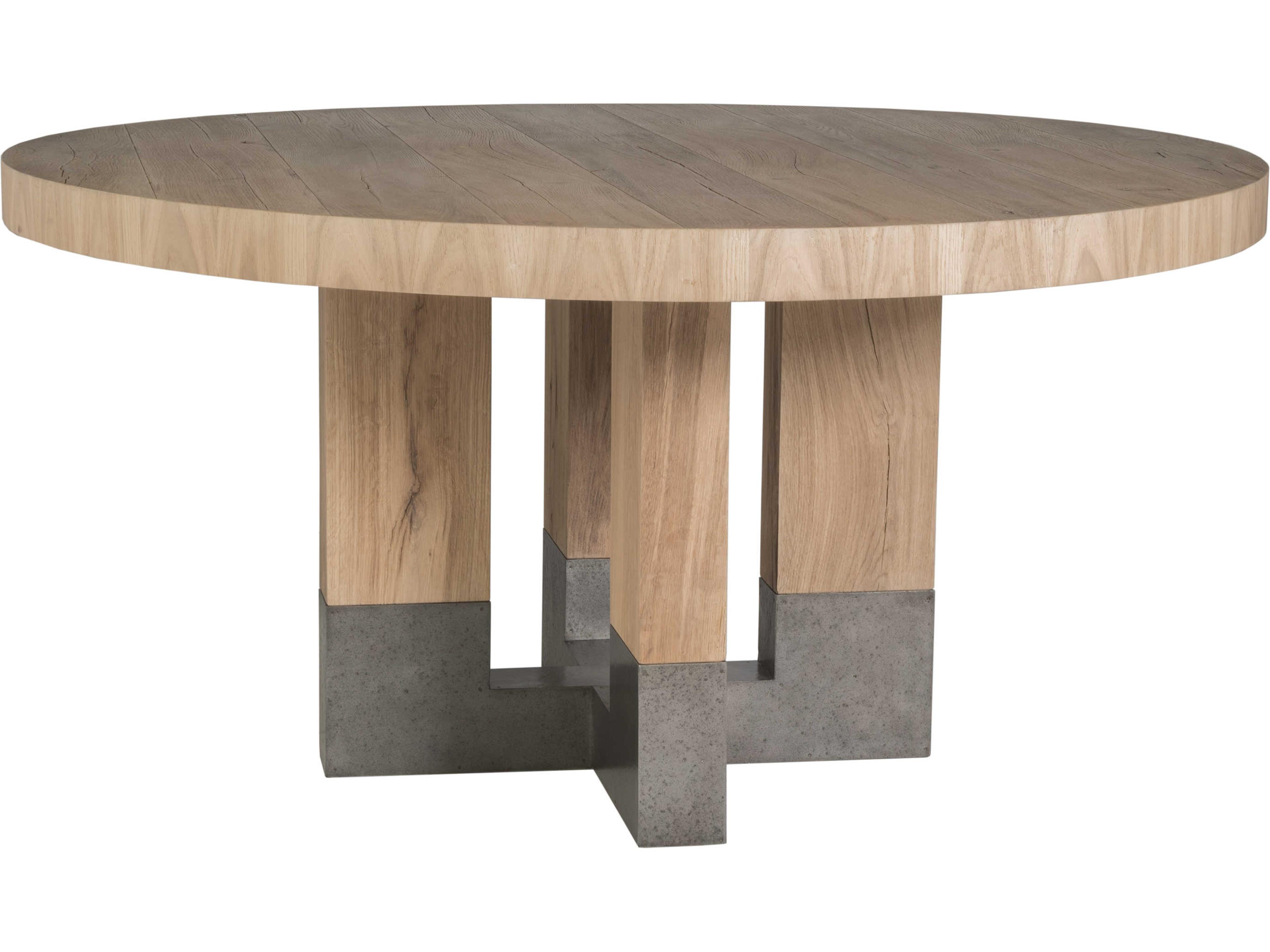 Verite Round Wood White Oak Antiqued Gun Metal Dining Table