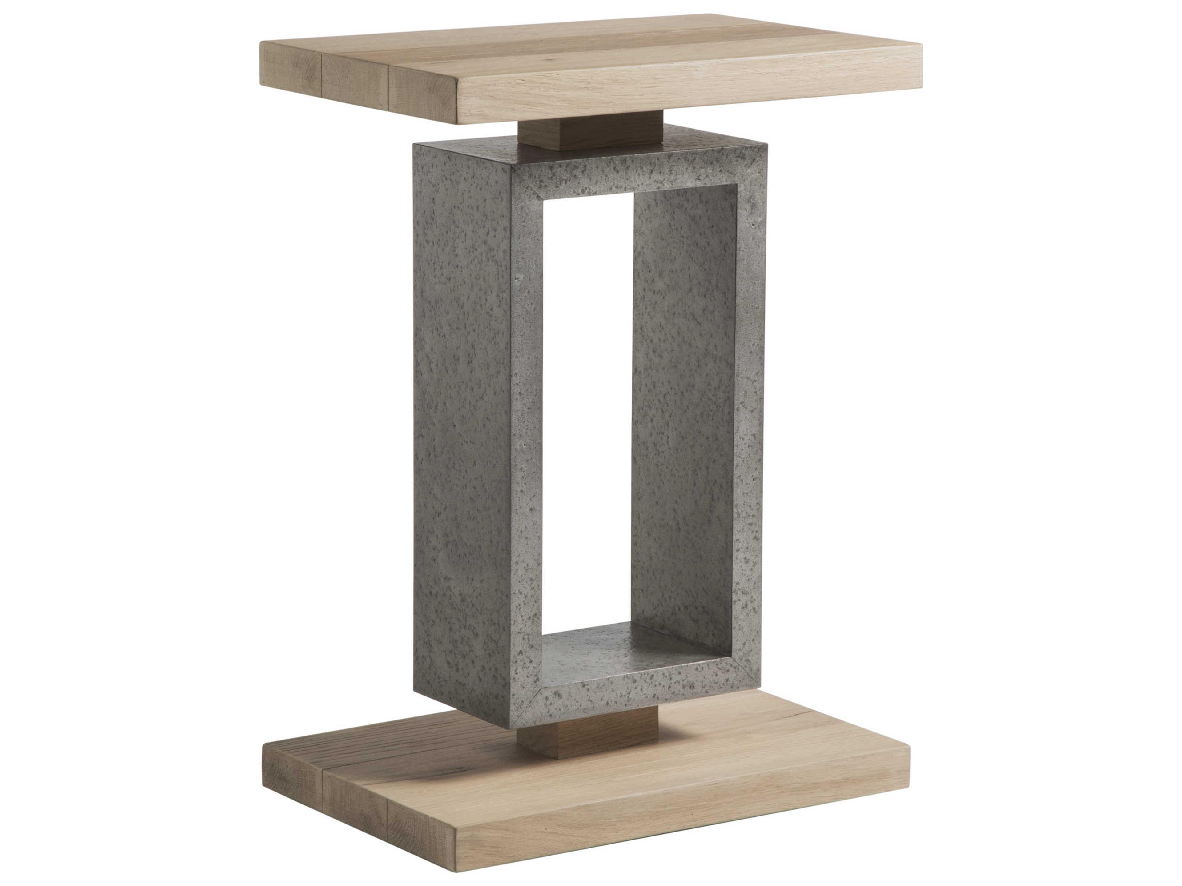 Verite Rectangular Wood White Oak Antiqued Gun Metal End Table