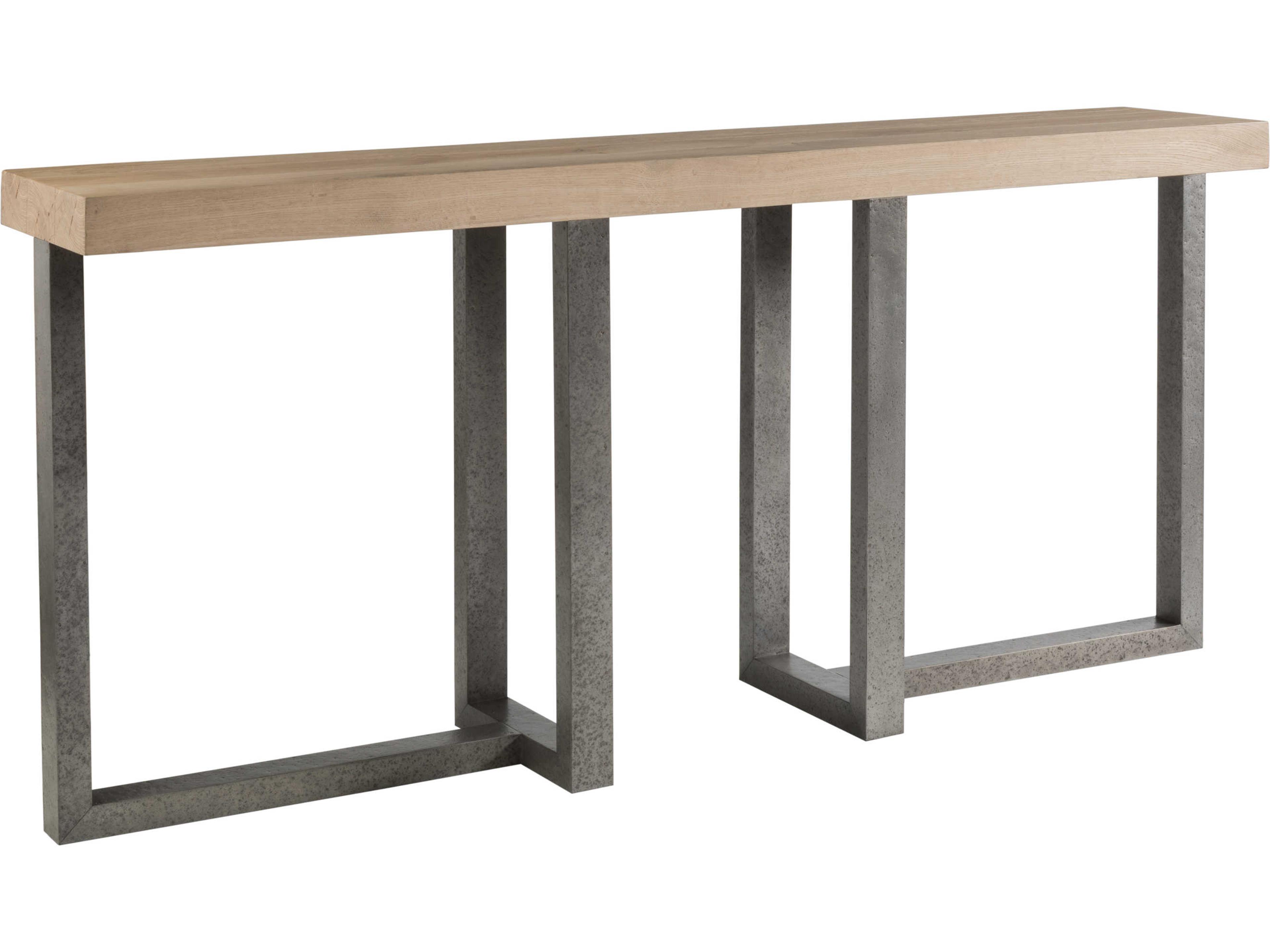 Verite Rectangular Wood White Oak Antiqued Gun Metal Console Table