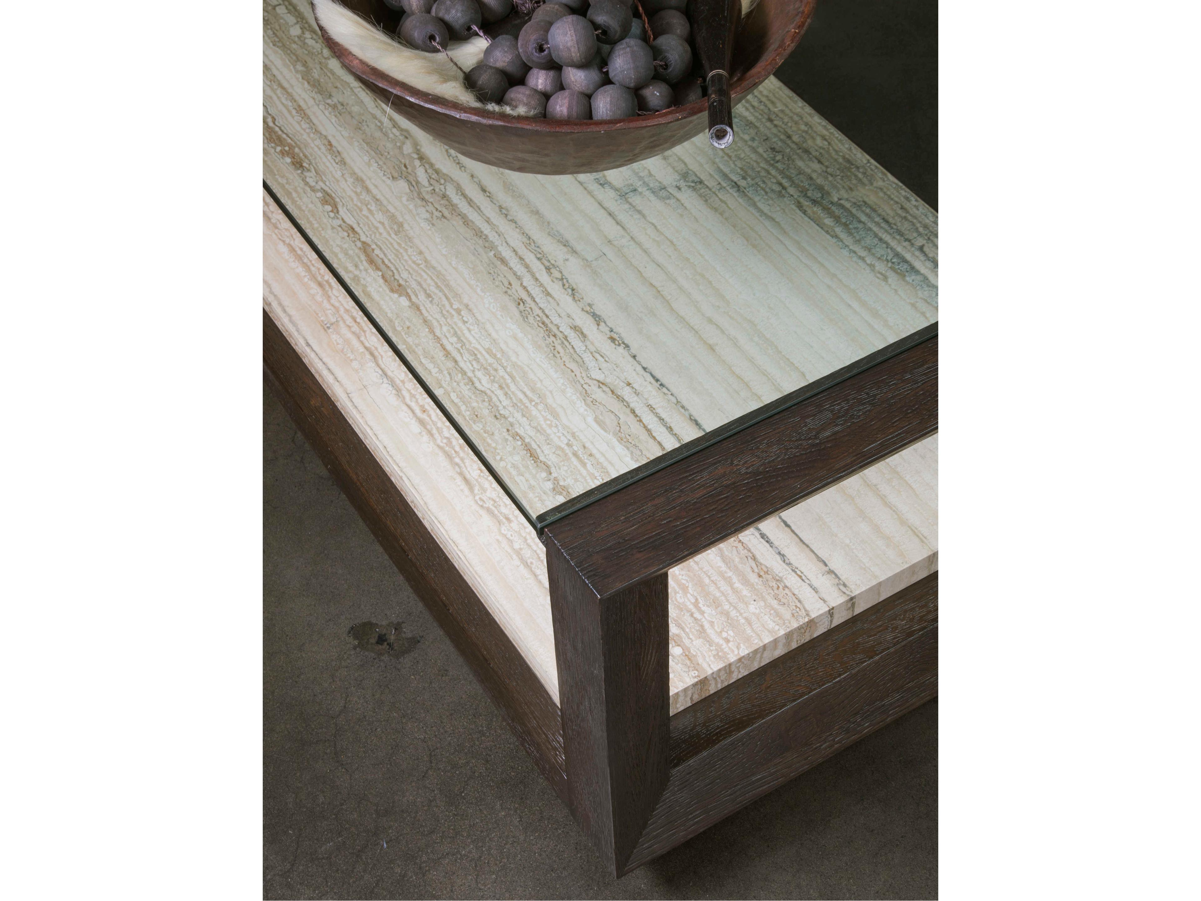 Artistica Signature Designs Venerato Rectangular Glass Mocha Brown Fantasy Travertine Cocktail Table
