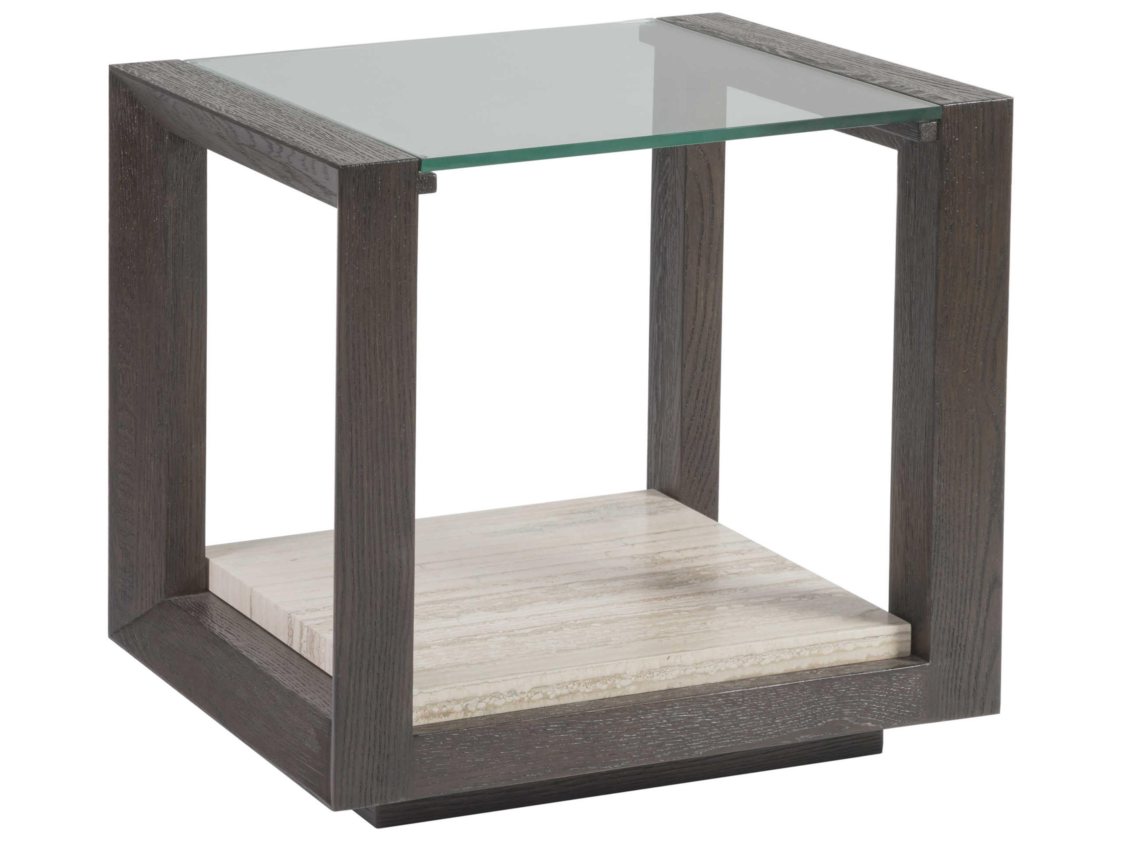 Signature Designs Venerato Rectangular Glass Mocha Brown Fantasy Travertine End Table