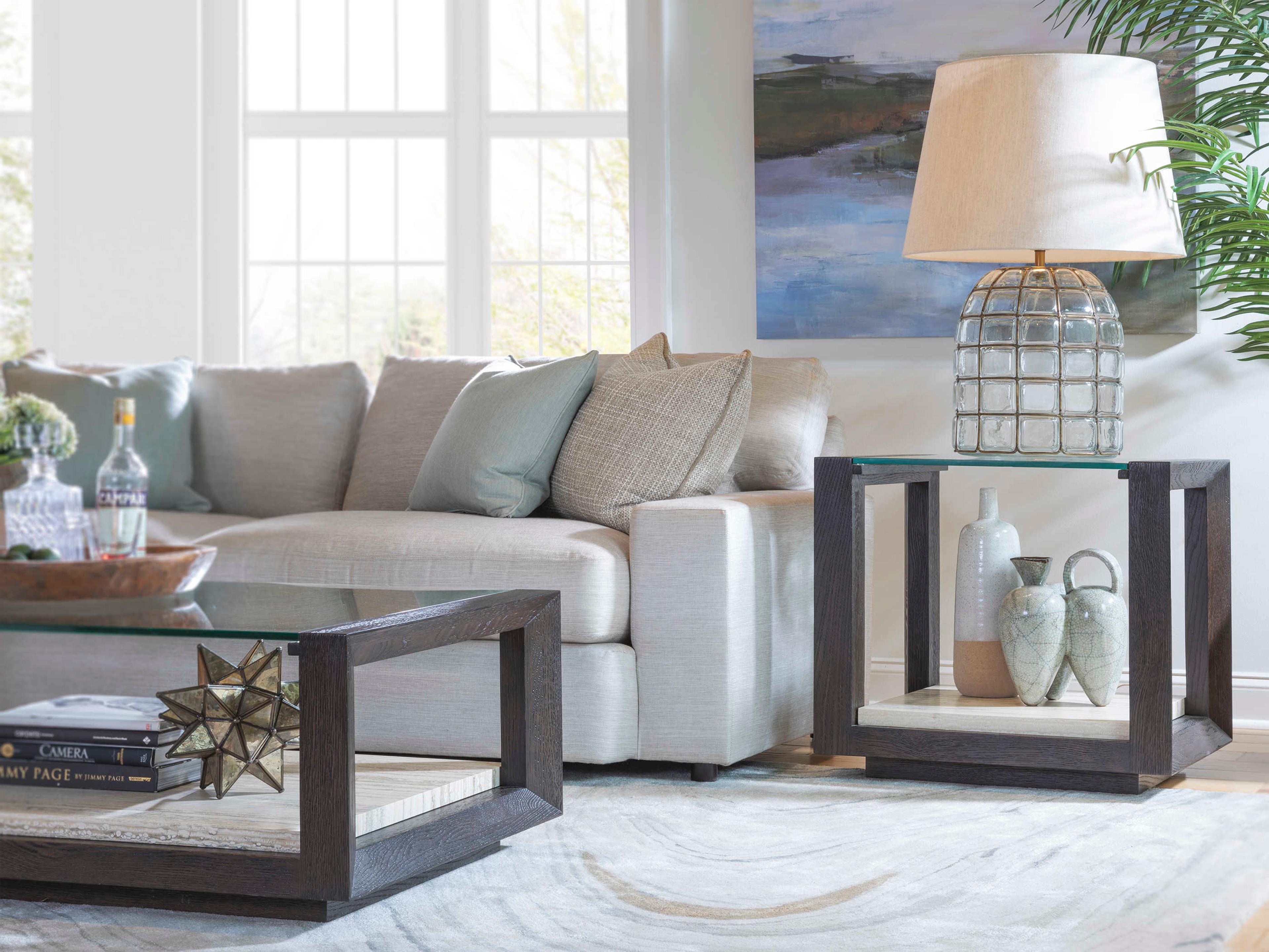 Artistica Signature Designs Venerato Rectangular Glass Mocha Brown Fantasy Travertine End Table