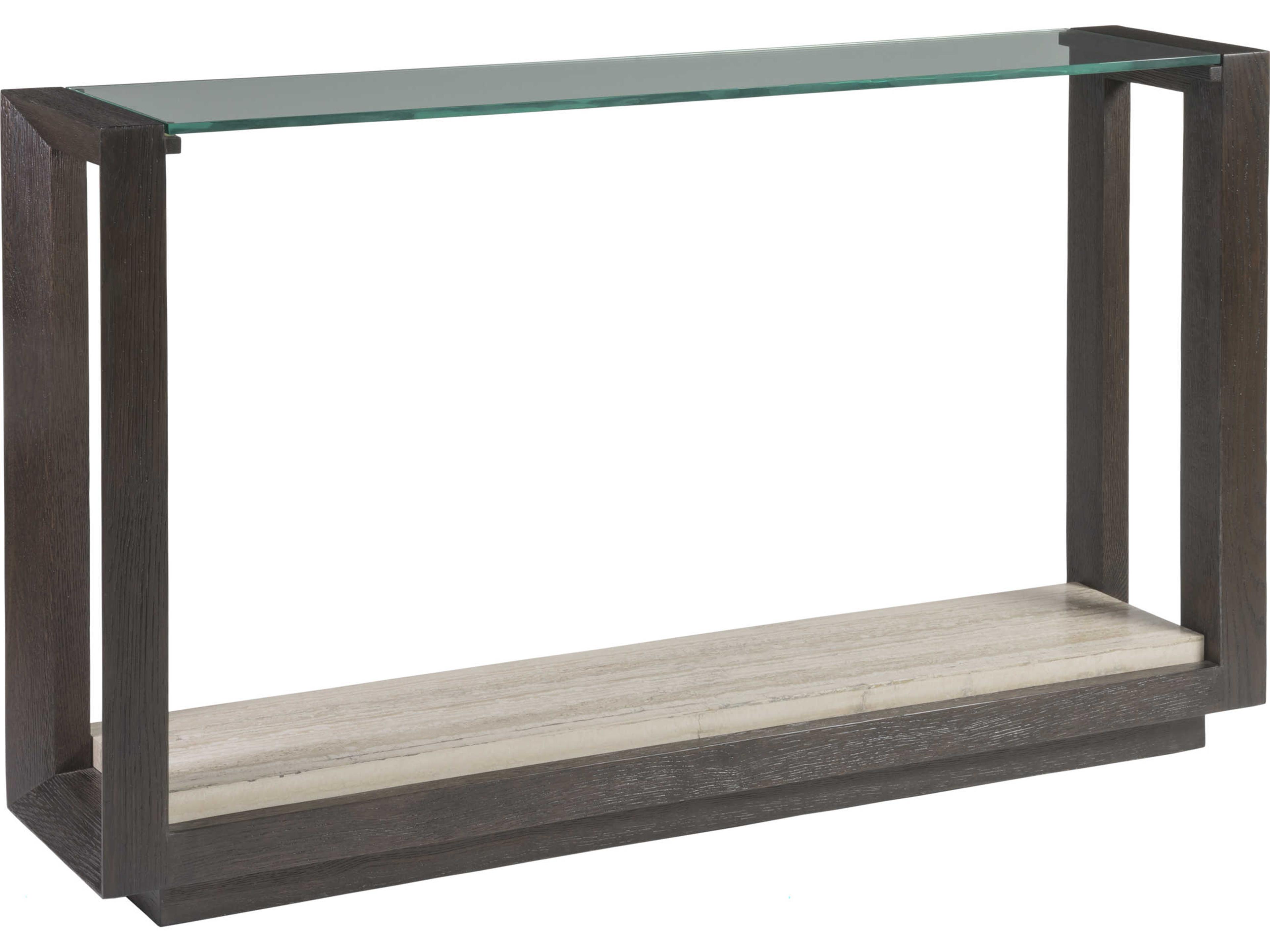 Signature Designs Venerato Rectangular Glass Mocha Brown Fantasy Travertine Console Table
