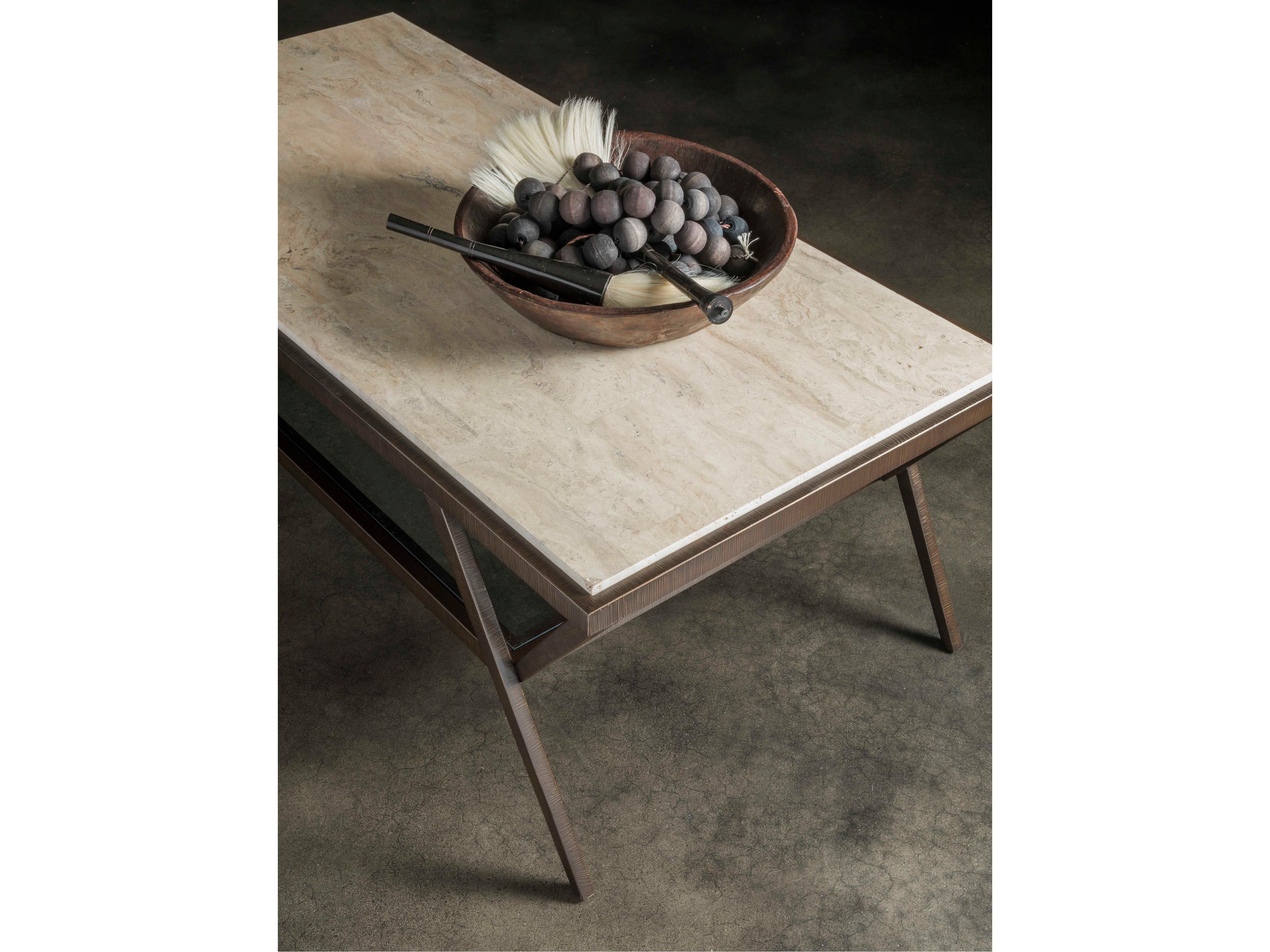 Artistica Signature Designs Adamo Rectangular Stone Desert Travertine Ribbed Brown Cocktail Table
