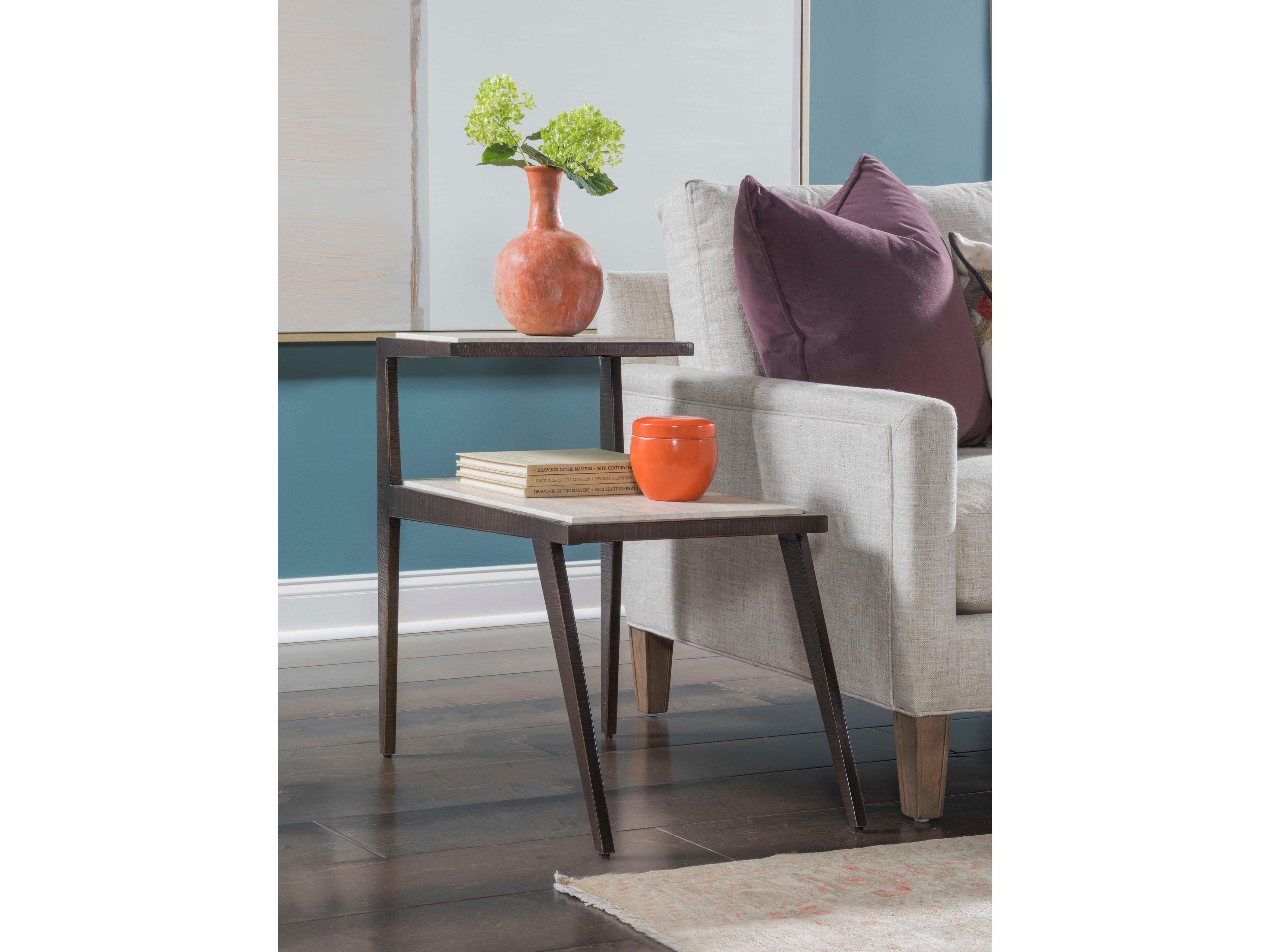 Artistica Signature Designs Adamo Rectangular Stone Desert Travertine Ribbed Brown End Table